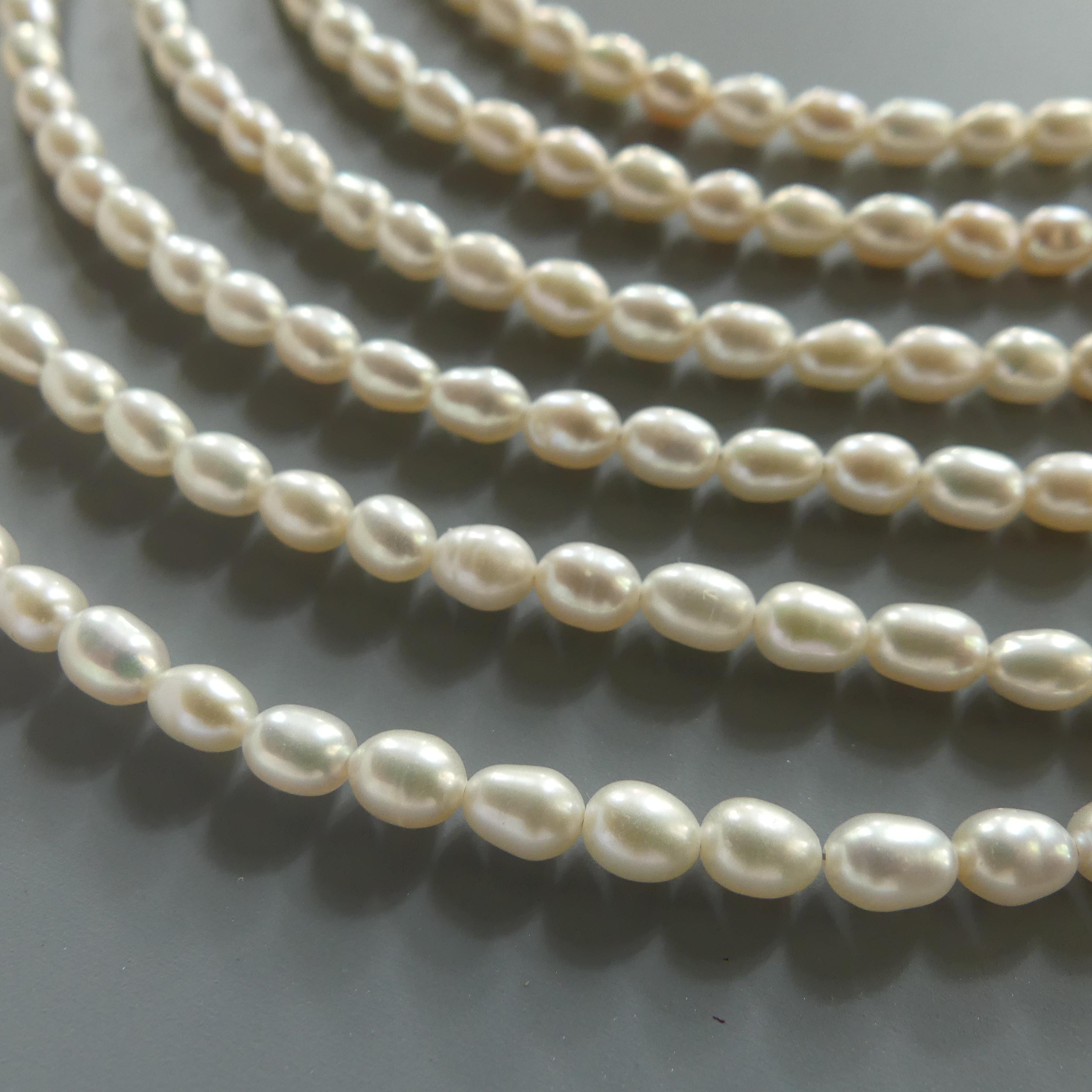 4.5mm 5mm Freshwater Pearl Beads Rice Shape Pearls White Baroque 6" Beads Beading Crafter Gift June Birthstone DIY Jewelry