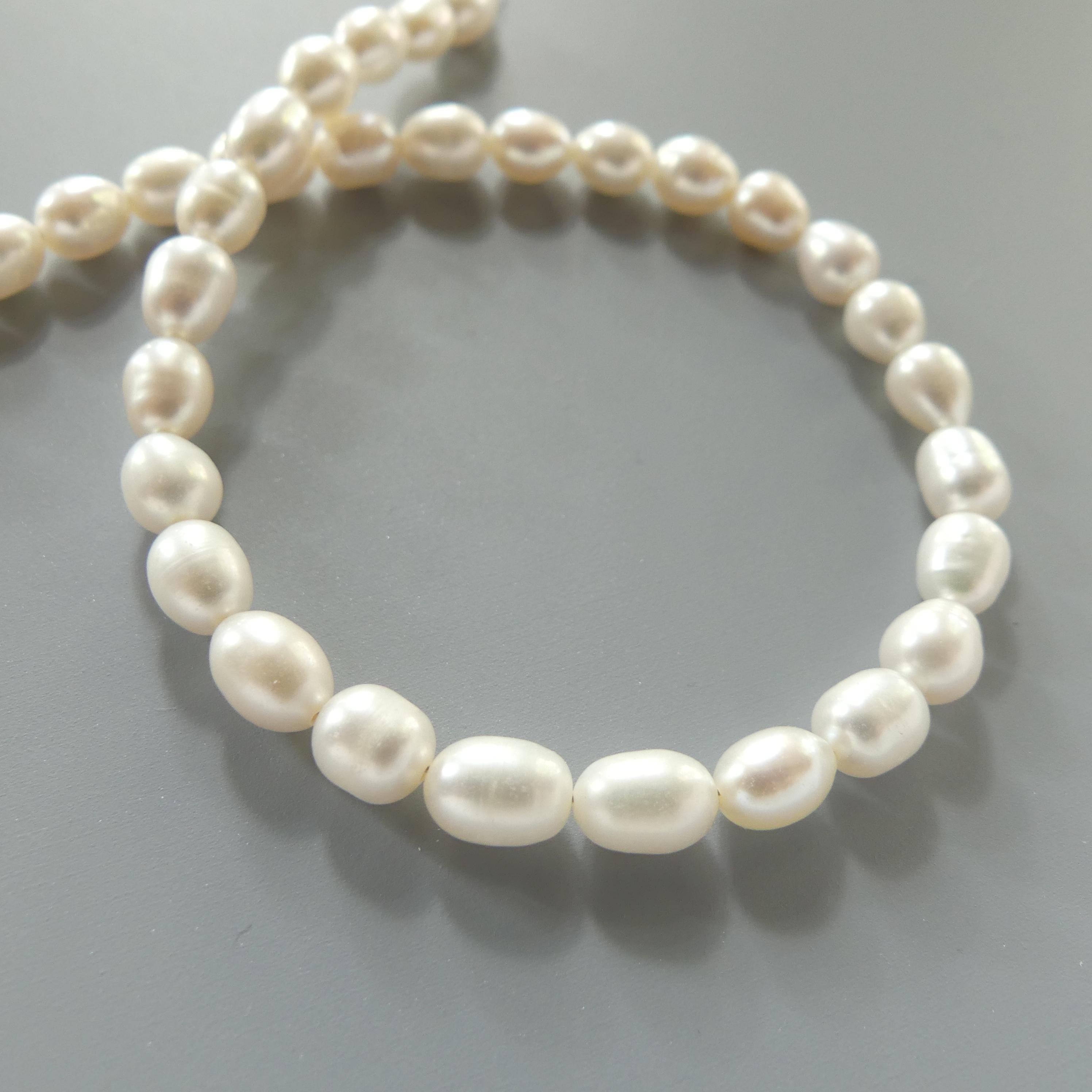 6mm Freshwater Pearl Beads Rice Shape Pearls White Baroque 9.5" Beads Beading Crafter Gift June Birthstone DIY Jewelry