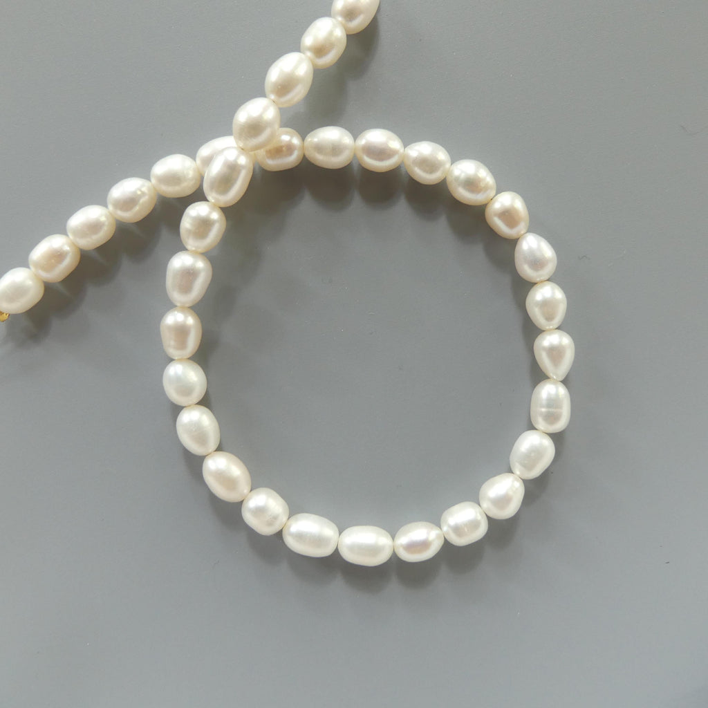 6mm Freshwater Pearl Beads Rice Shape Pearls White Baroque 9.5" Beads Beading Crafter Gift June Birthstone DIY Jewelry