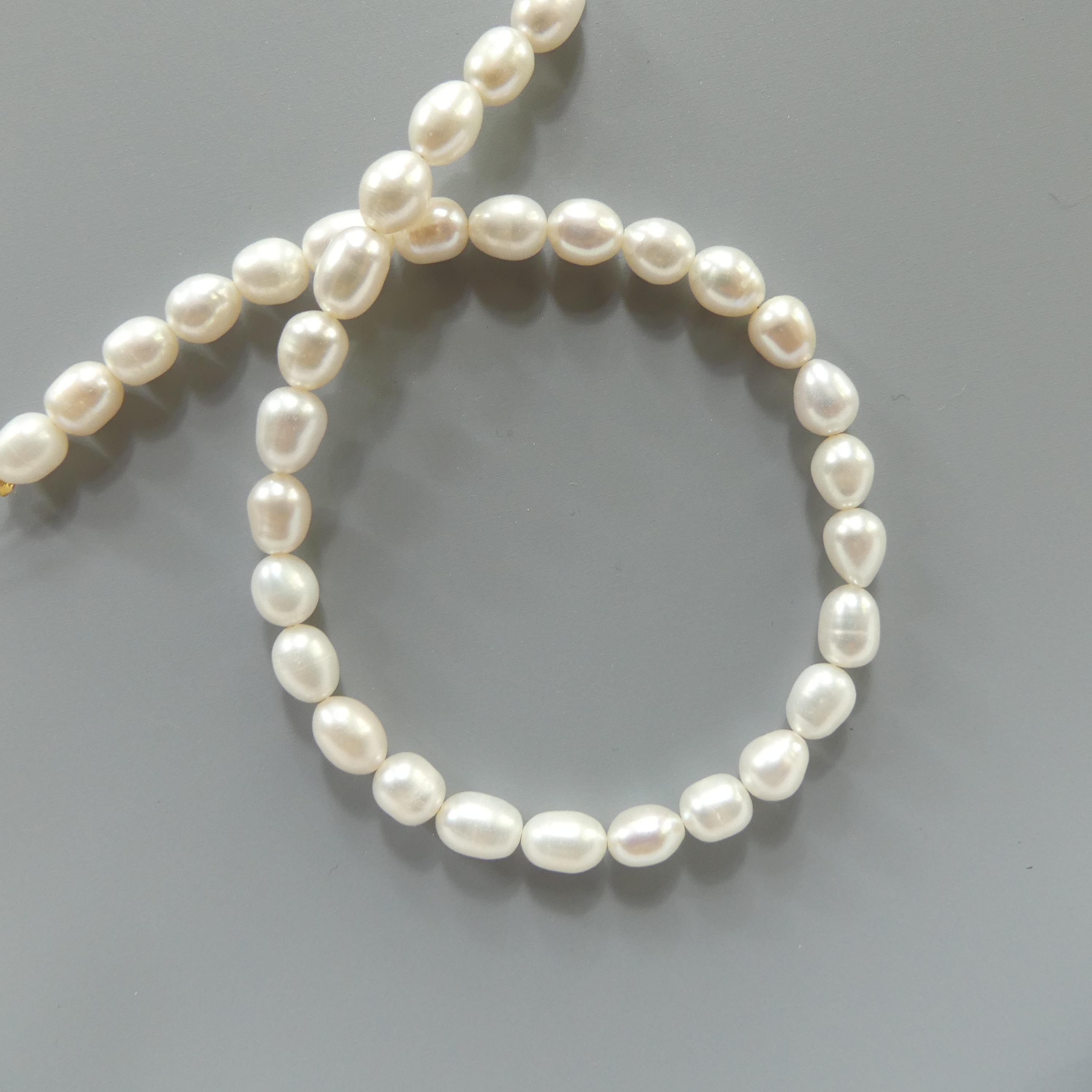 6mm Freshwater Pearl Beads Rice Shape Pearls White Baroque 9.5" Beads Beading Crafter Gift June Birthstone DIY Jewelry