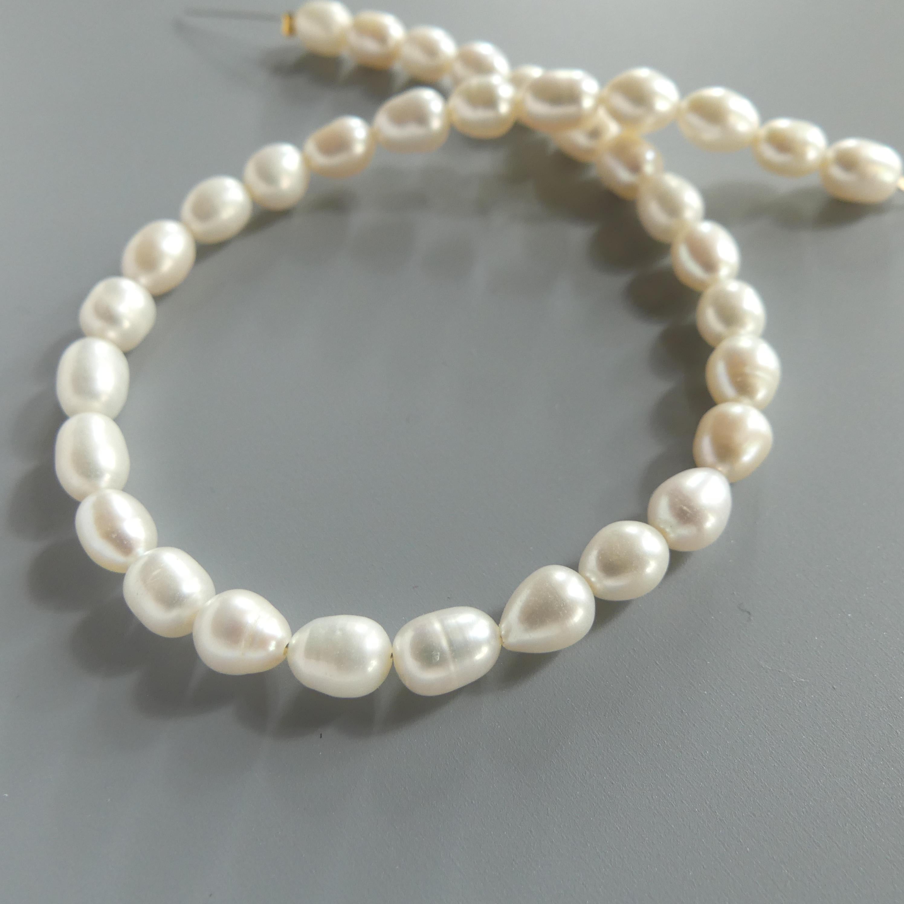 6mm Freshwater Pearl Beads Rice Shape Pearls White Baroque 9.5" Beads Beading Crafter Gift June Birthstone DIY Jewelry
