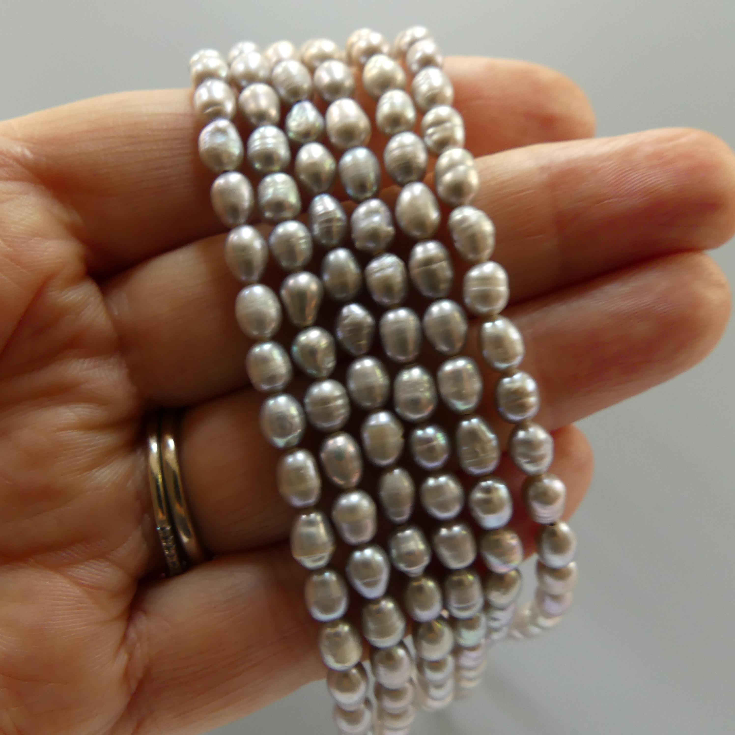4mm Silver Gray Freshwater Pearl Beads Rice Shape Pearls Baroque 6.5" Beads Beading Crafter Gift June Birthstone DIY Jewelry