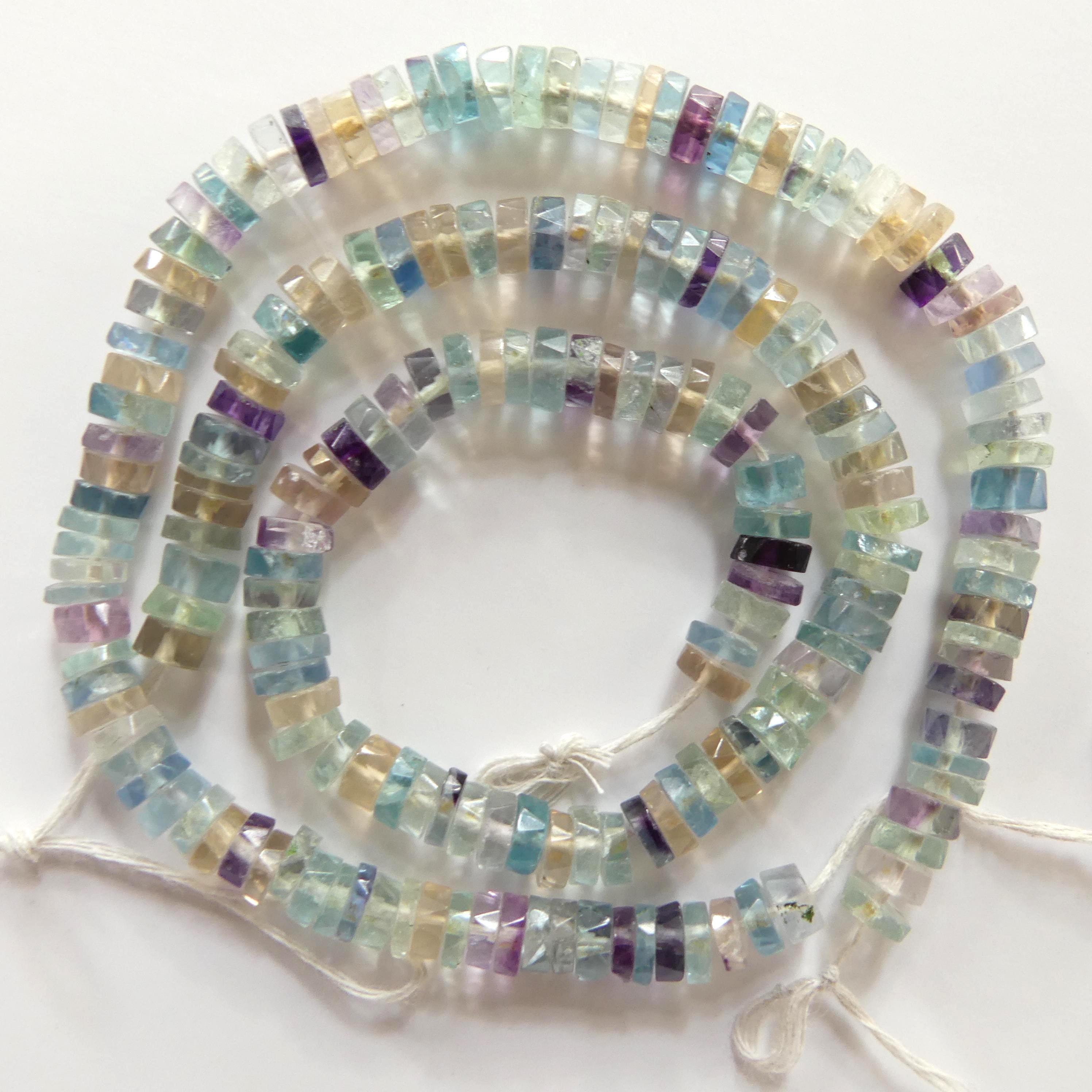 6mm Multi Fluorite Faceted Heishi Beads 7.5" Natural Turquoise Tyre Beads Crystal Genuine Gemstone Beads for Jewelry Making