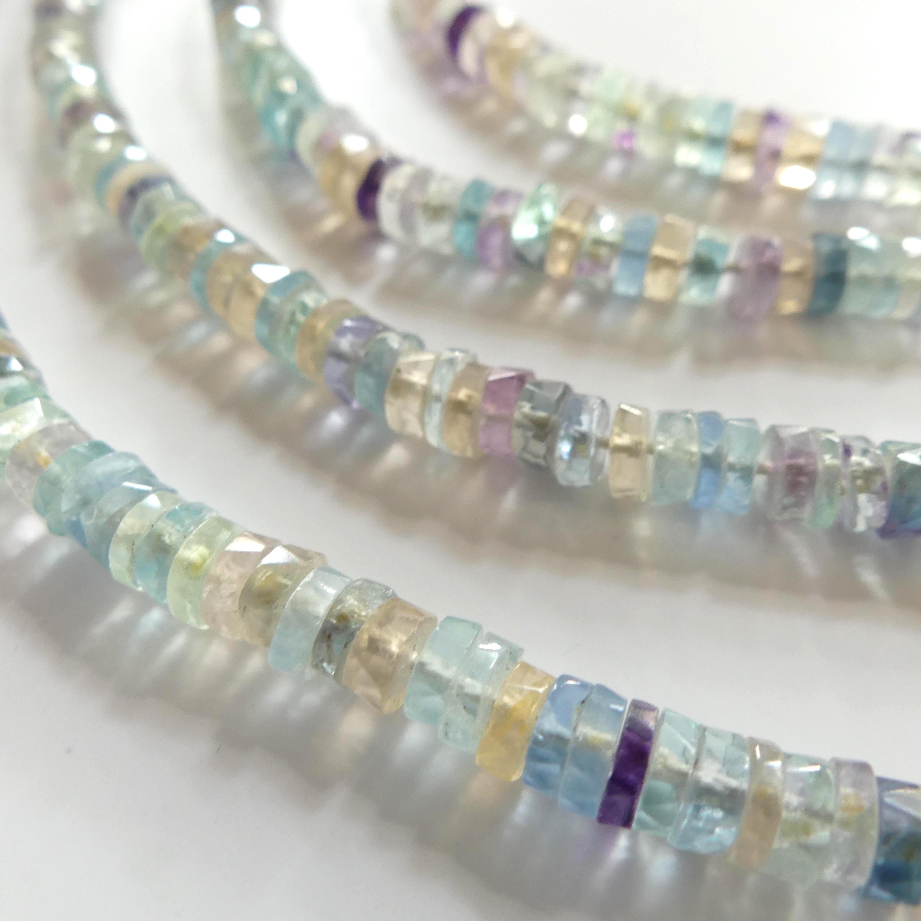 6mm Multi Fluorite Faceted Heishi Beads 7.5" Natural Turquoise Tyre Beads Crystal Genuine Gemstone Beads for Jewelry Making