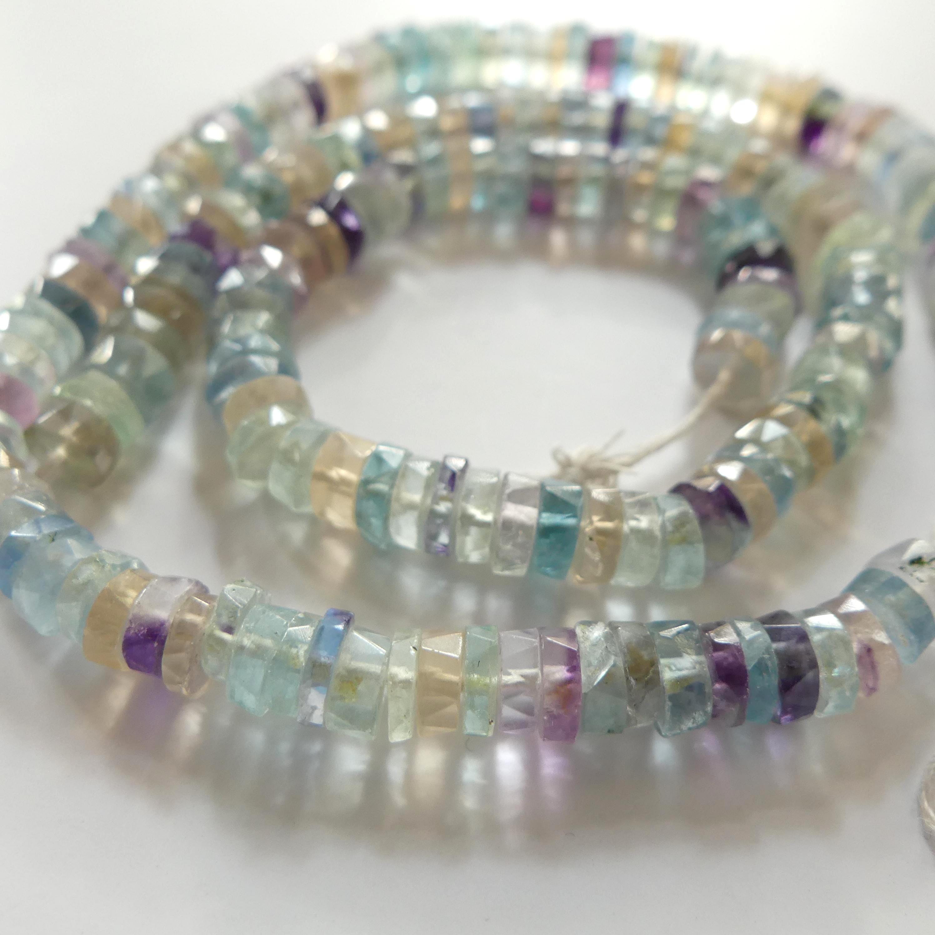 6mm Multi Fluorite Faceted Heishi Beads 7.5" Natural Turquoise Tyre Beads Crystal Genuine Gemstone Beads for Jewelry Making