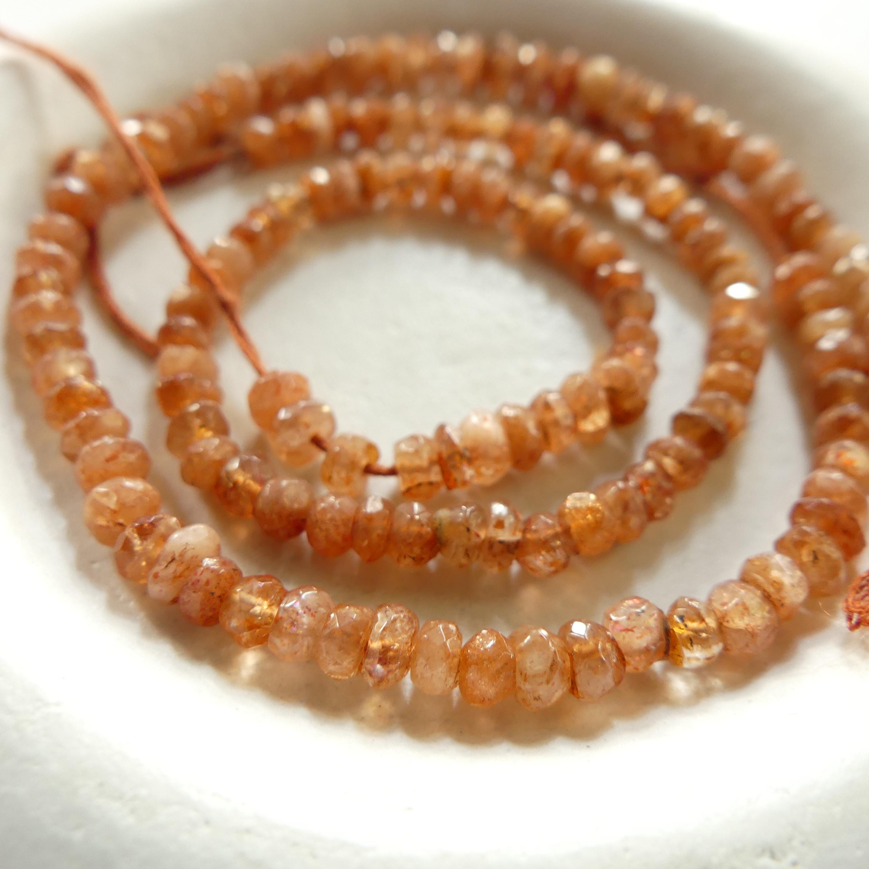 3.5mm 4mm Natural AAA Sunstone Hand Faceted Beads Rondelle 6" Orange Genuine Gemstone Beads for Jewelry Making Craft Gift Beads DIY Jewelry