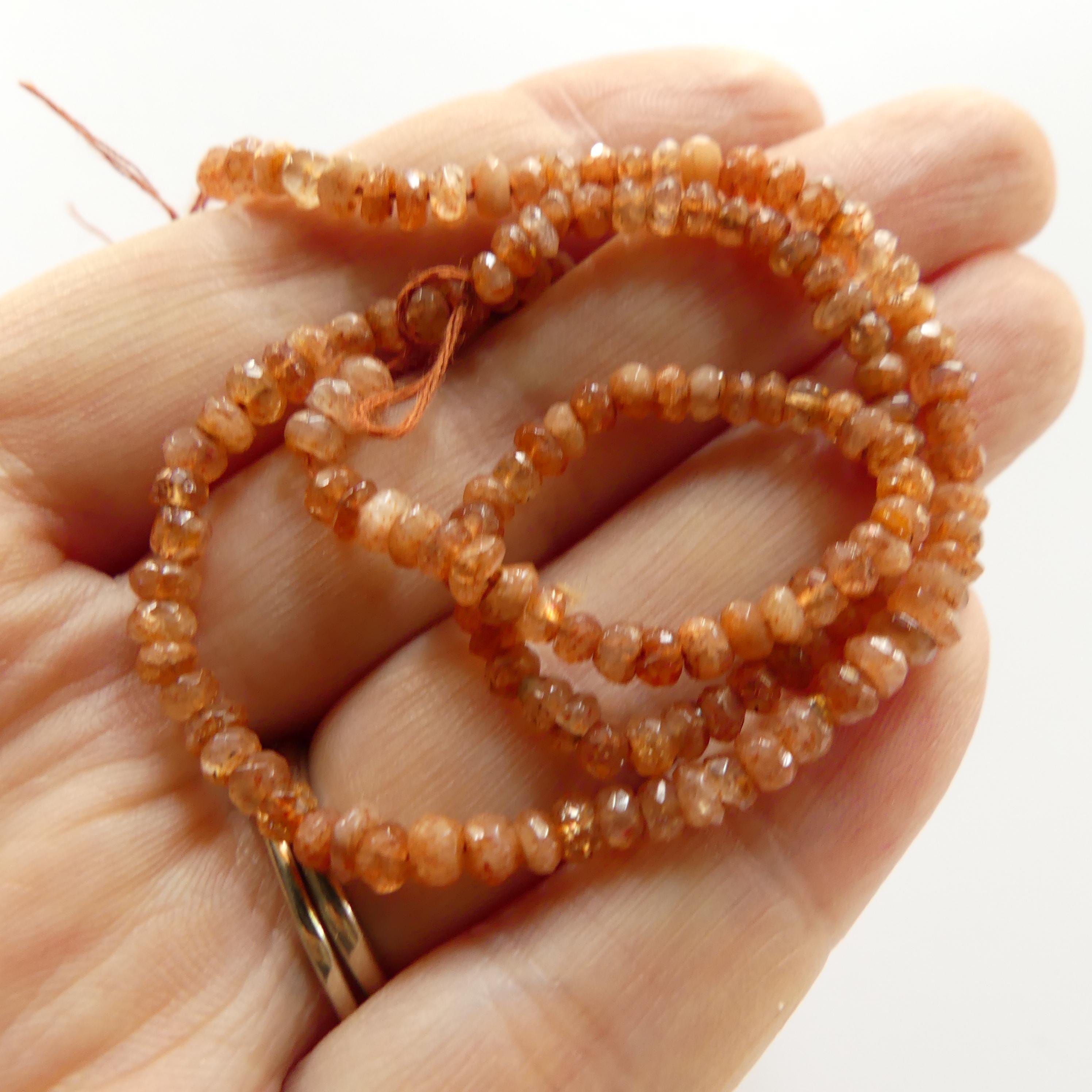 3.5mm 4mm Natural AAA Sunstone Hand Faceted Beads Rondelle 6" Orange Genuine Gemstone Beads for Jewelry Making Craft Gift Beads DIY Jewelry