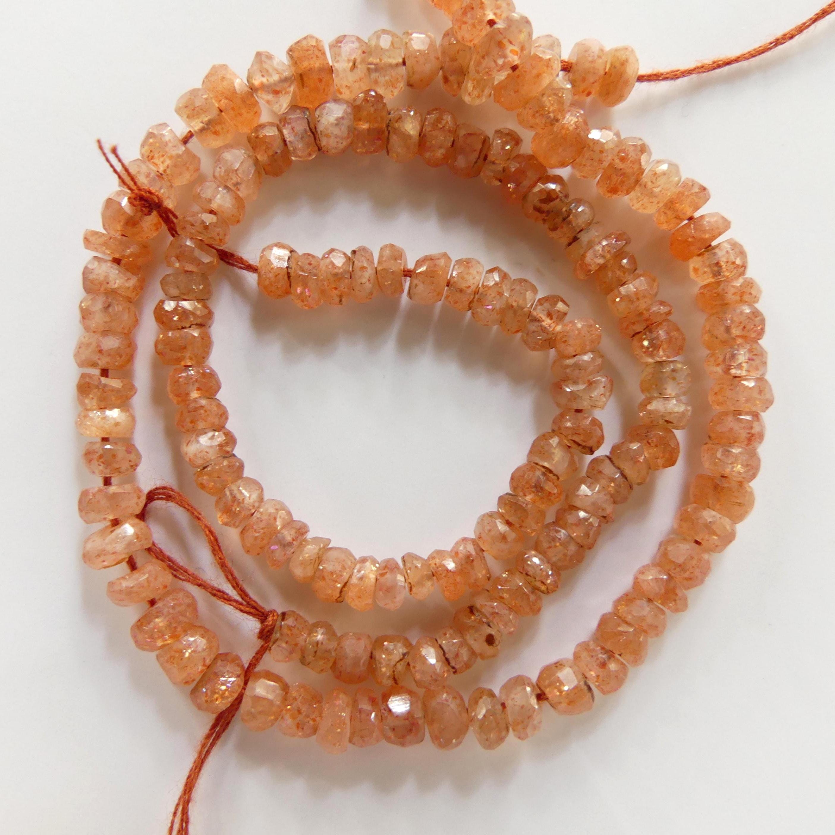 4.5mm 5mm Natural AAA Sunstone Hand Faceted Beads Rondelle 6" Orange Genuine Gemstone Beads for Jewelry Making Craft Gift Beads DIY Jewelry
