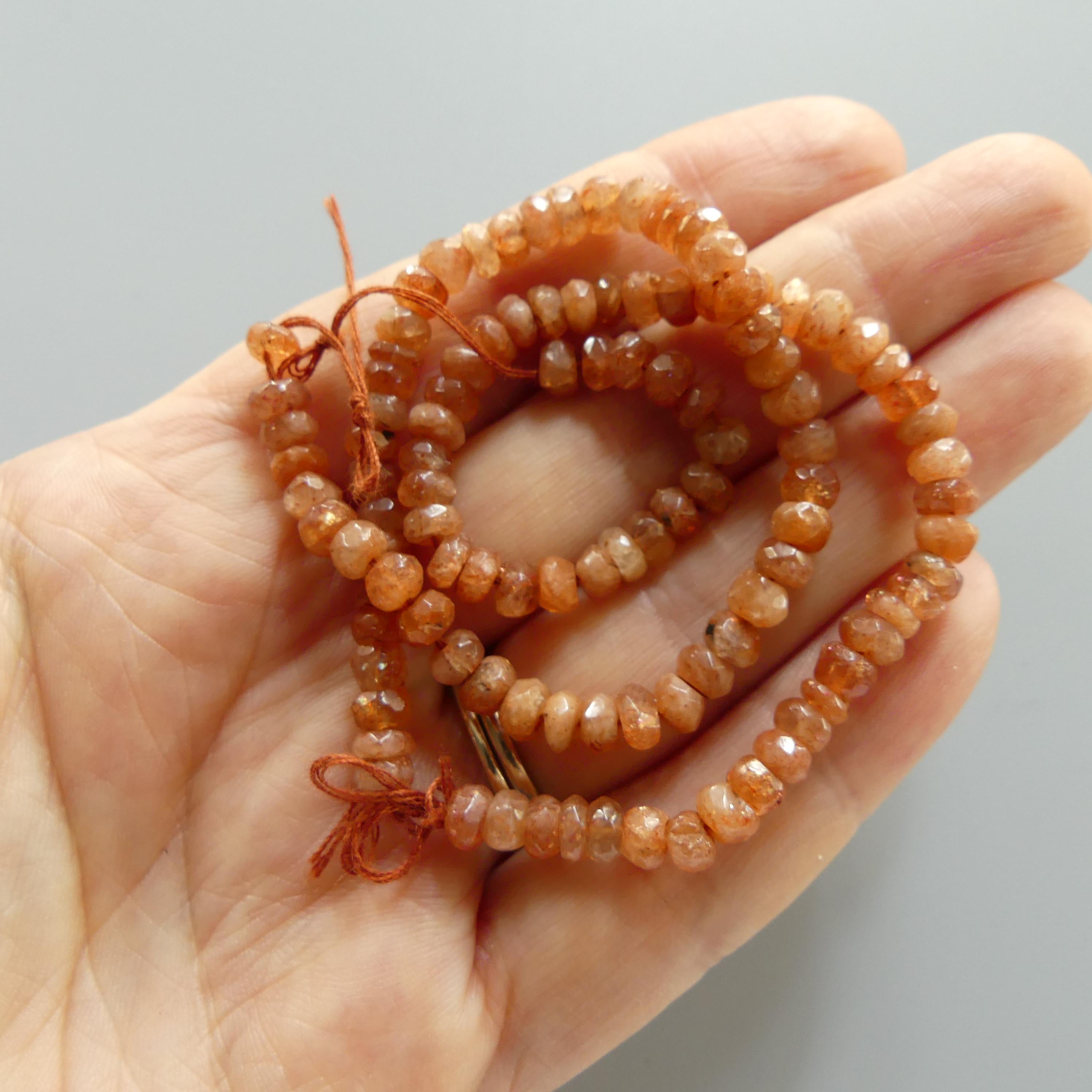 5mm Natural Sunstone Beads Hand Faceted Beads Rondelle 6" Orange Genuine Gemstone Beads for Jewelry Making Craft Gift Beads DIY Jewelry