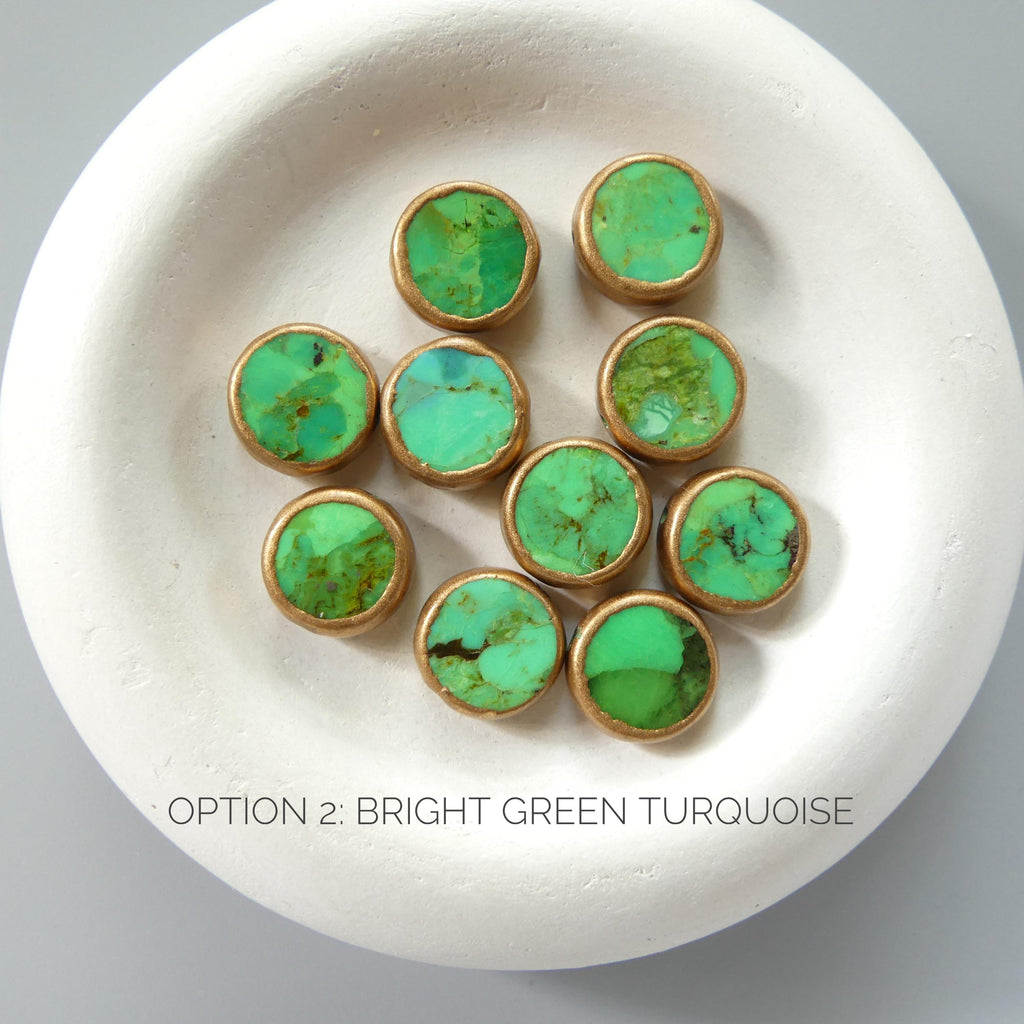 1 Piece Copper Wrapped Turquoise Coin Beads Green Blue Gemstone Beads Copper Wrapped Pearl Coin Beads Jewelry Making DIY Earrings Pendant