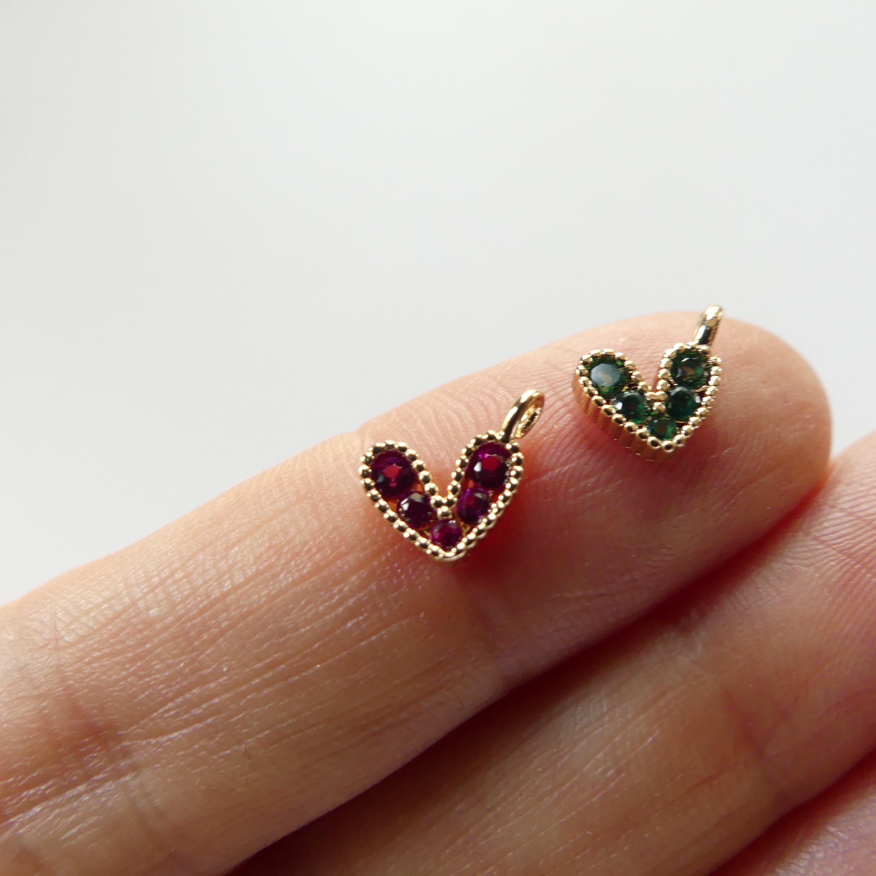 1 Piece 14k Gold Filled Paved Tiny Heart Charm CZ White Green Pink Heart Pendant Mini Heart Jewelry Making DIY Earrings Pendant
