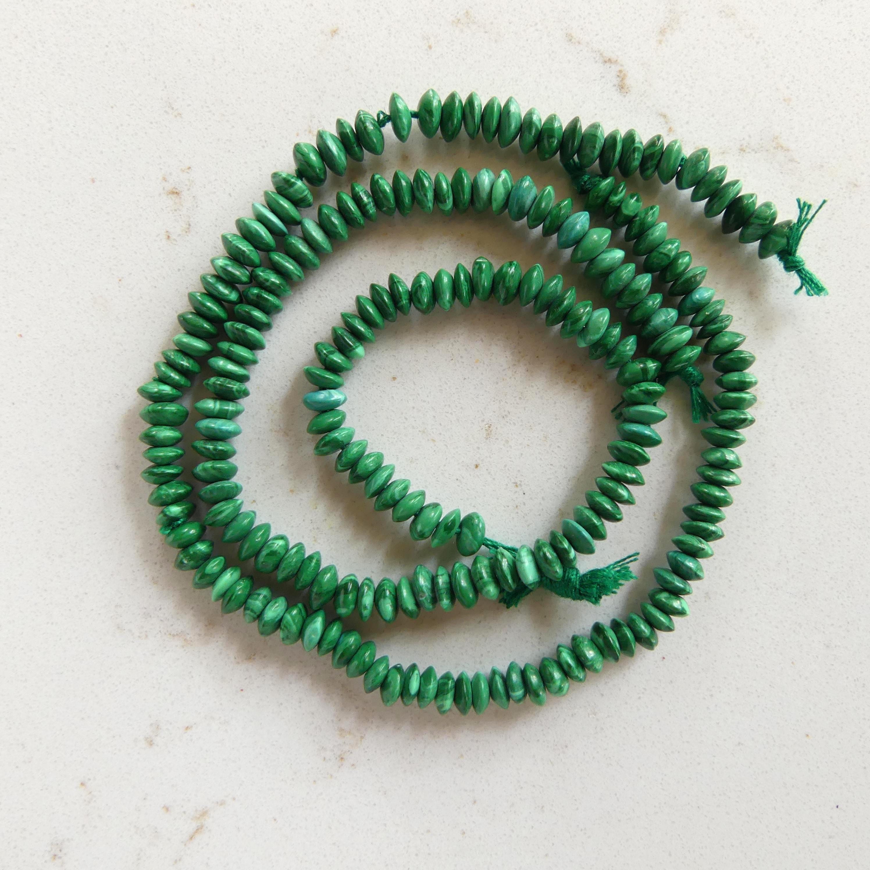 4mm Malachite Beads Rondelle German Cut 7" Strand Vivid Green Malachite Gemstone Beads for Jewelry Making Beading Gift Crafter DIT Earrings