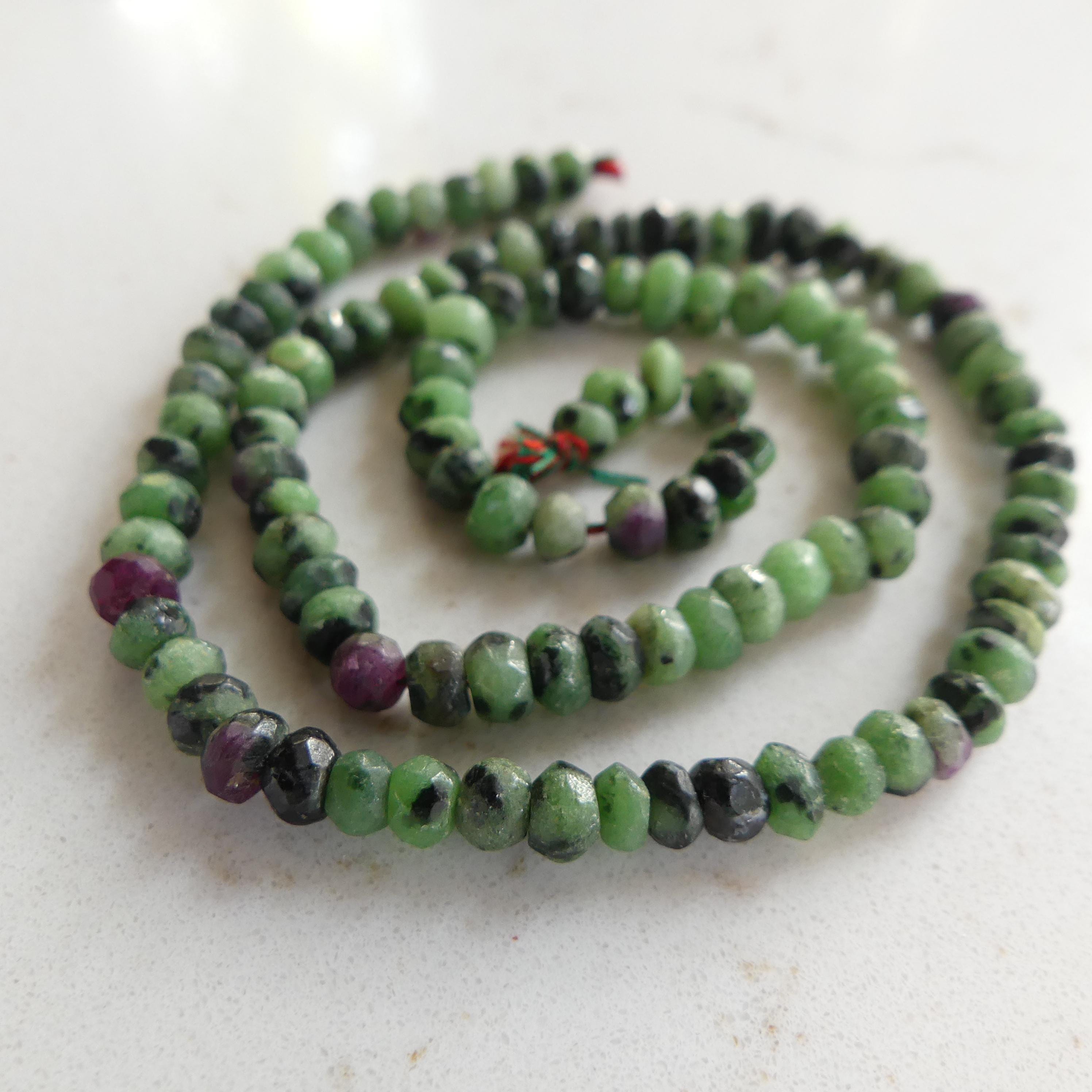 4.5mm Ruby Zoisite Beads Rondelle Hand Faceted Genuine Green Zoisite Beads 12" Gemstone Beads for Jewelry Making Beading Gift for Crafter
