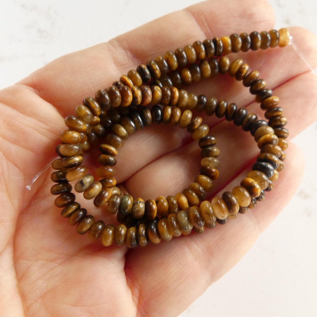 4mm Tigers Eye Beads Smooth Rondelle Tiger Eye Genuine Tiny Beads 15" Gemstone Beads for Jewelry Making DIY Knotting Necklace Beads