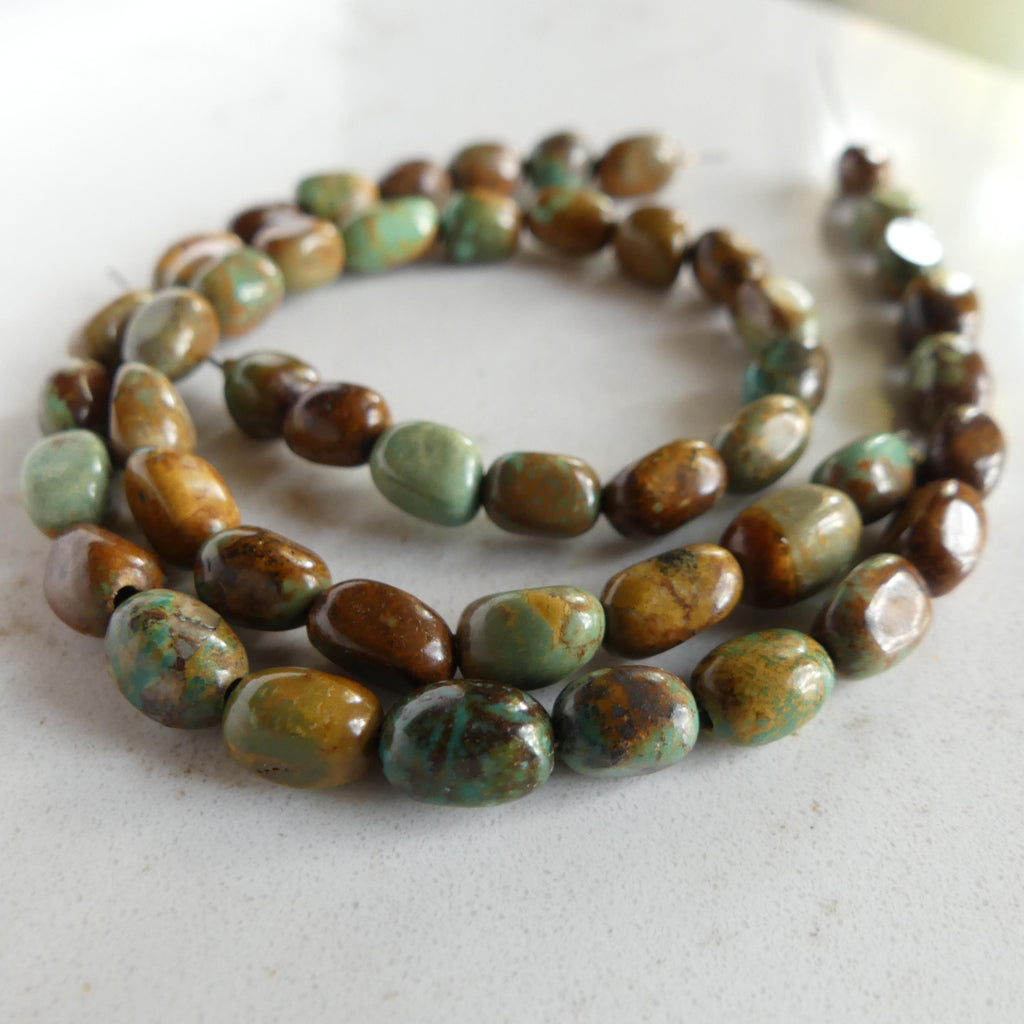 Raw Arizona Turquoise Beads Pebbles 7" Brown Turquoise Nuggets Genuine Gemstone Beads Jewelry Making Beading Craft Gift December Birthstone