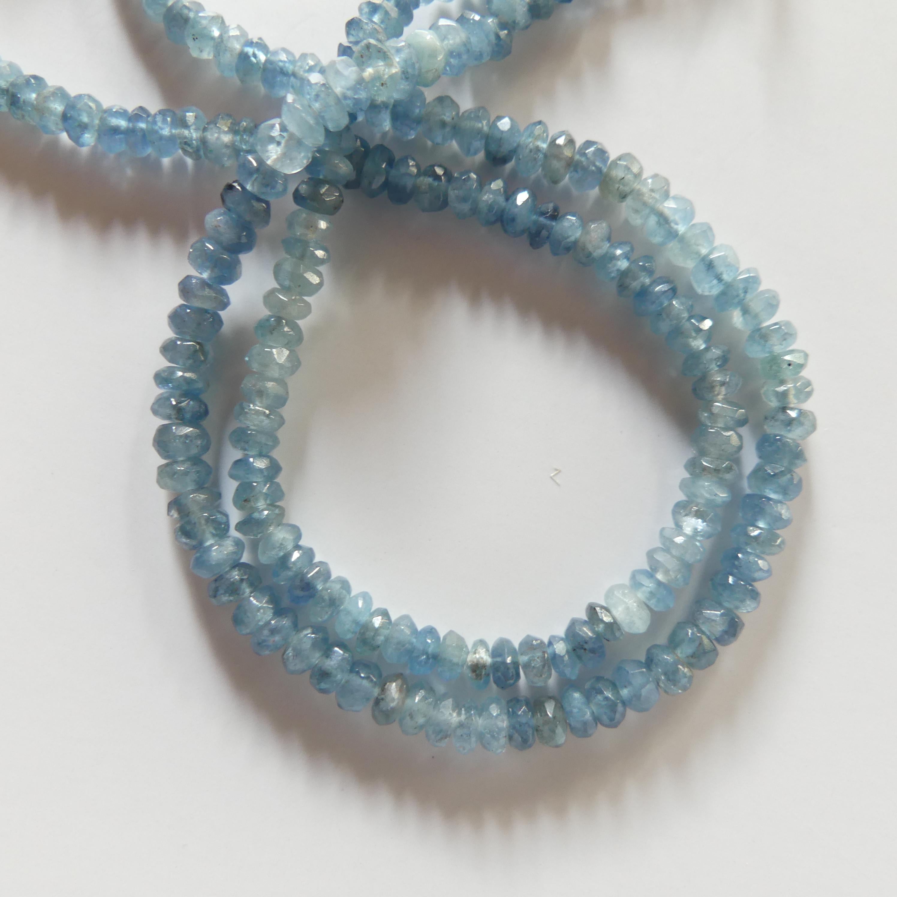 3.5mm 4mm Santa Maria Aquamarine Beads Hand Faceted Rondelle 7" Moss Aquamarine Natural Gemstone Beads Jewelry Making Beading DIY Earrings