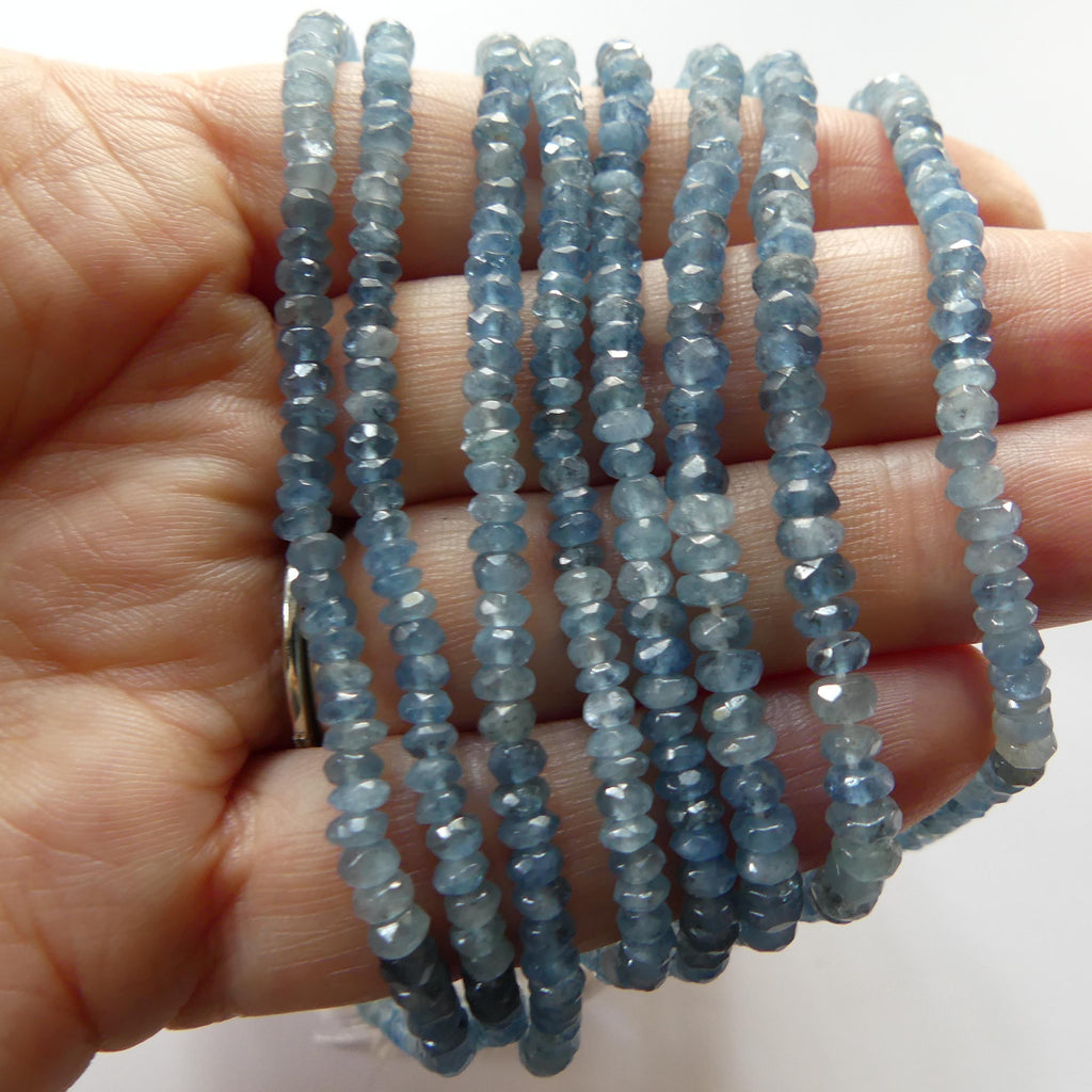 3.5mm 4mm Santa Maria Aquamarine Beads Hand Faceted Rondelle 7" Moss Aquamarine Natural Gemstone Beads Jewelry Making Beading DIY Earrings