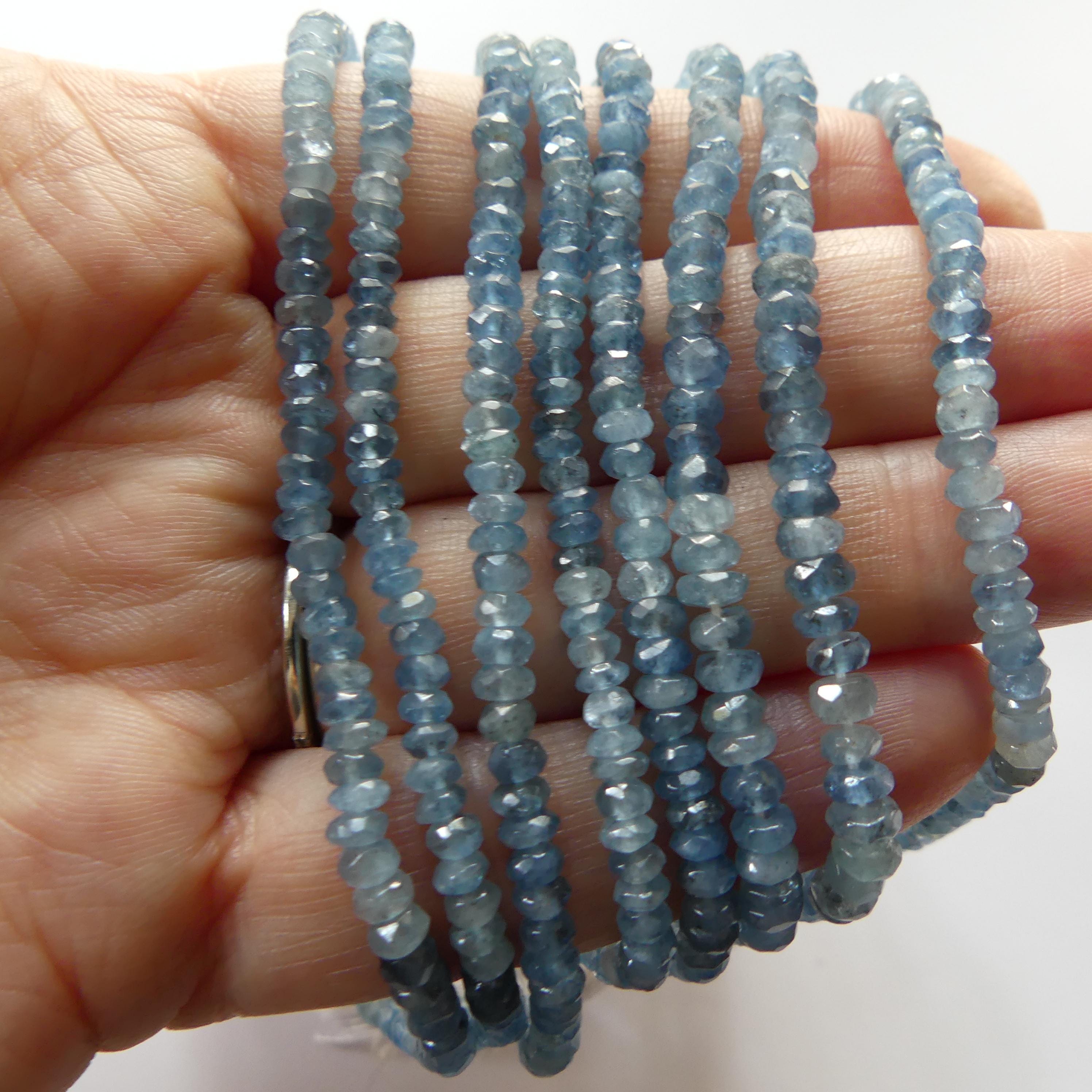 3.5mm 4mm Santa Maria Aquamarine Beads Hand Faceted Rondelle 7" Moss Aquamarine Natural Gemstone Beads Jewelry Making Beading DIY Earrings