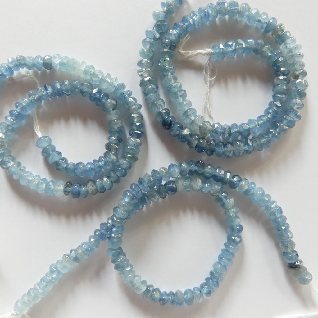 3.5mm 4mm Santa Maria Aquamarine Beads Hand Faceted Rondelle 7" Moss Aquamarine Natural Gemstone Beads Jewelry Making Beading DIY Earrings