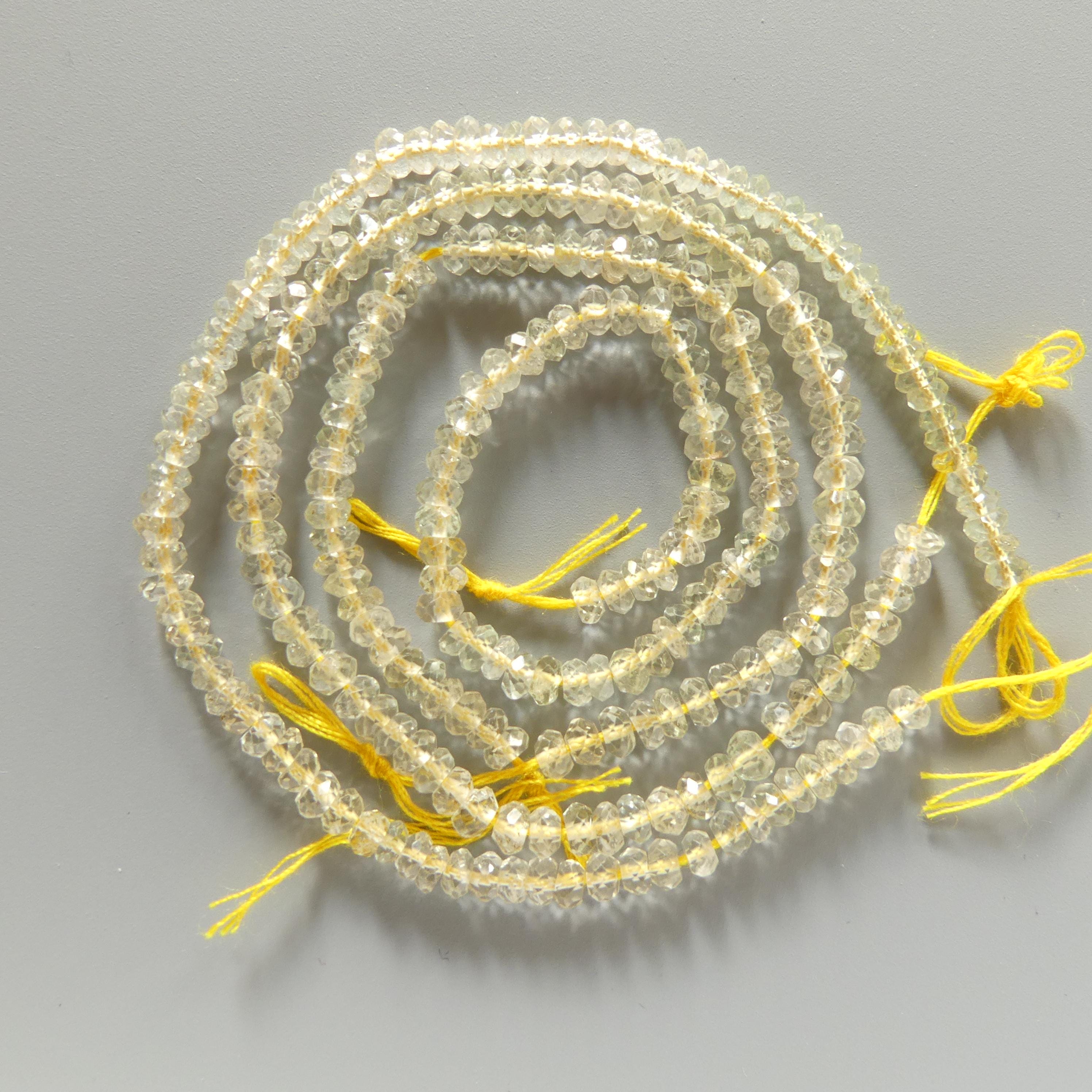 3.5mm AAA Yellow Aquamarine Beads Hand Faceted Rondelle 6.5" Natural Aquamarine Natural Gemstone Beads Jewelry Making Beading DIY Earrings