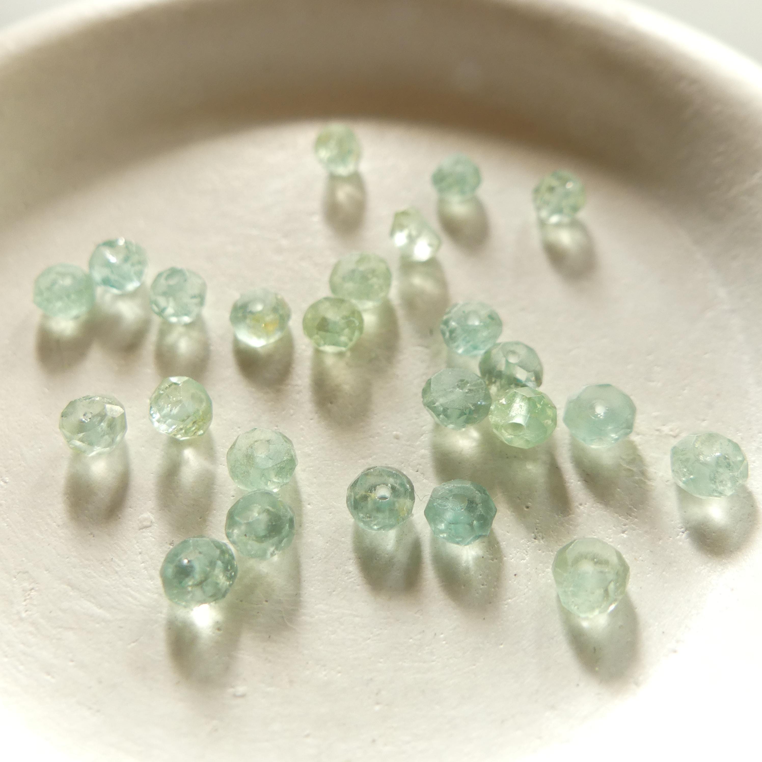 3.5mm 4.5mm AAA Rare Color Aquamarine Beads Blue Green Aquamarine Hand Faceted Rondelle 6.5" Natural Gemstone Beads Jewelry Making DIY
