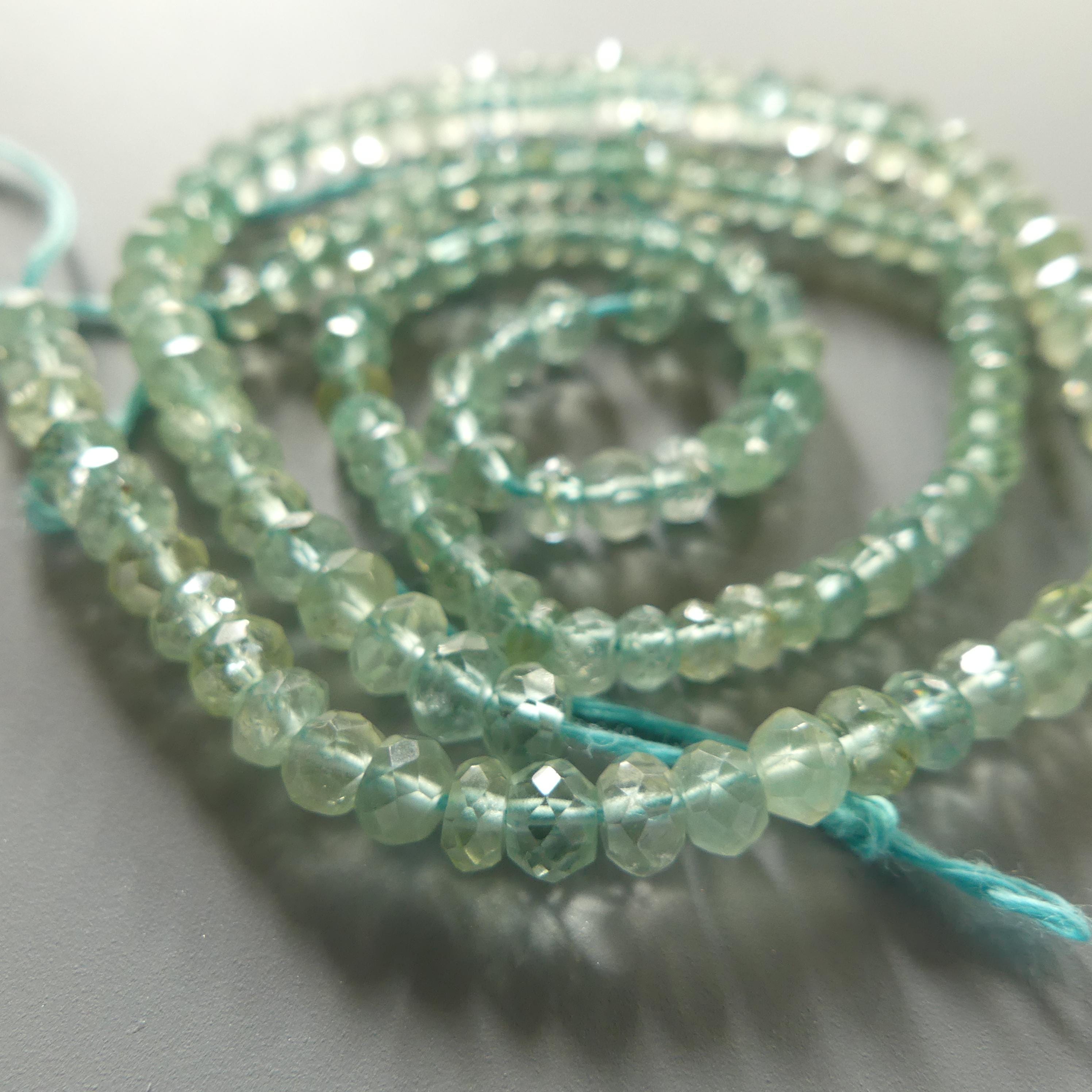 3.5mm 4.5mm AAA Rare Color Aquamarine Beads Blue Green Aquamarine Hand Faceted Rondelle 6.5" Natural Gemstone Beads Jewelry Making DIY