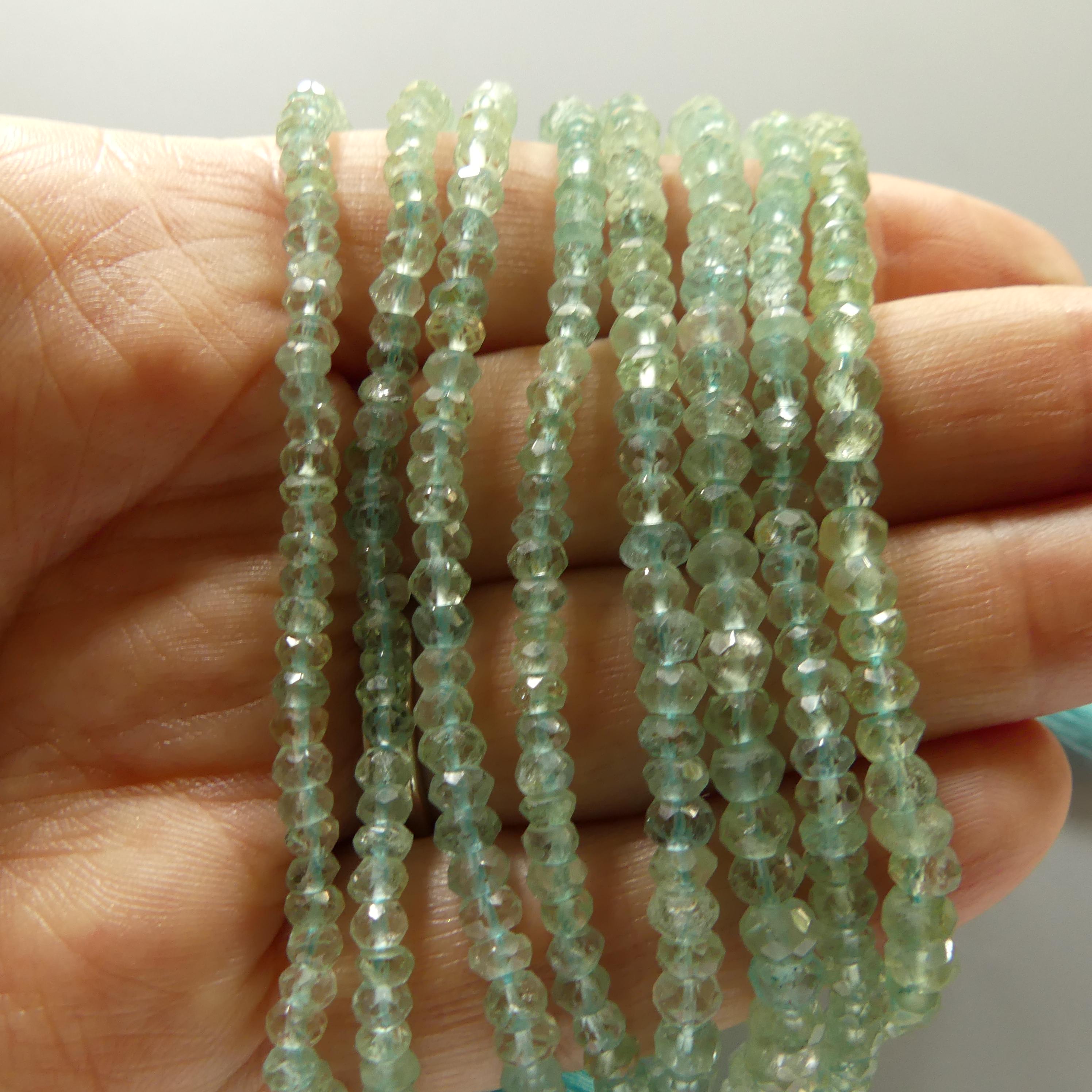 3.5mm 4.5mm AAA Rare Color Aquamarine Beads Blue Green Aquamarine Hand Faceted Rondelle 6.5" Natural Gemstone Beads Jewelry Making DIY