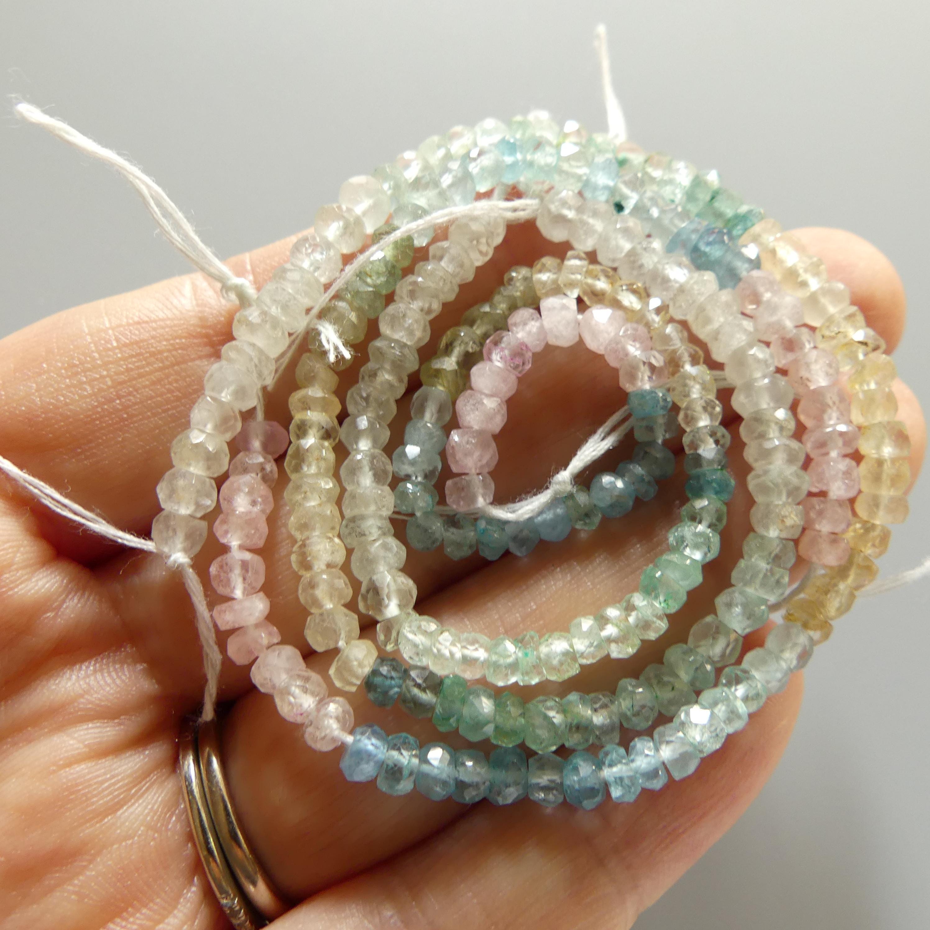 4mm Multi Aquamarine Beads Rondelle Hand Faceted 6.5" Natural Genuine Pastel Gemstone Beads Jewelry Making Craft Gift March Birthstone