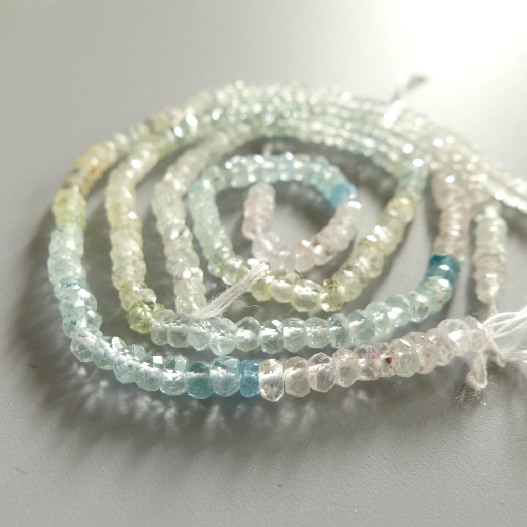 3.5mm AAA Multi Aquamarine Beads Rondelle Hand Faceted 6" Natural Genuine Pastel Gemstone Beads Jewelry Making Craft Gift March Birthstone
