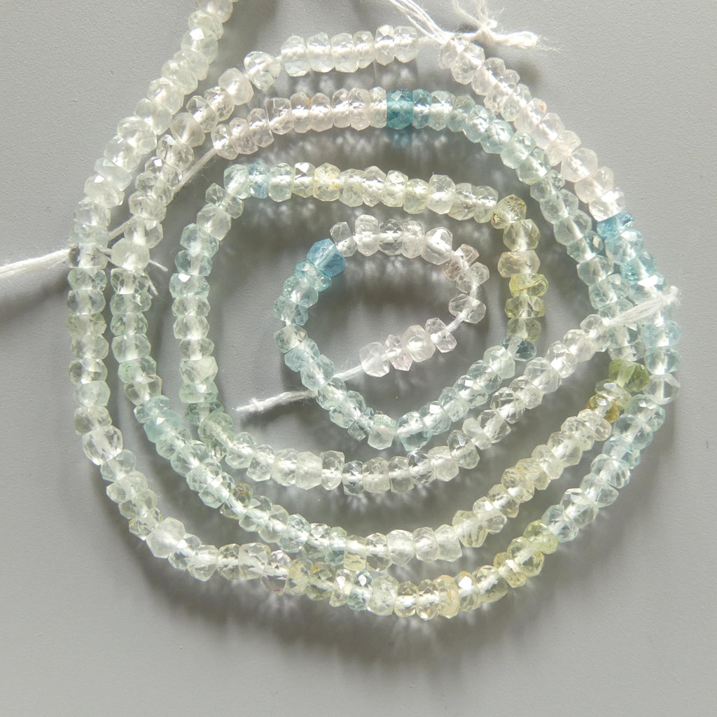 3.5mm AAA Multi Aquamarine Beads Rondelle Hand Faceted 6" Natural Genuine Pastel Gemstone Beads Jewelry Making Craft Gift March Birthstone