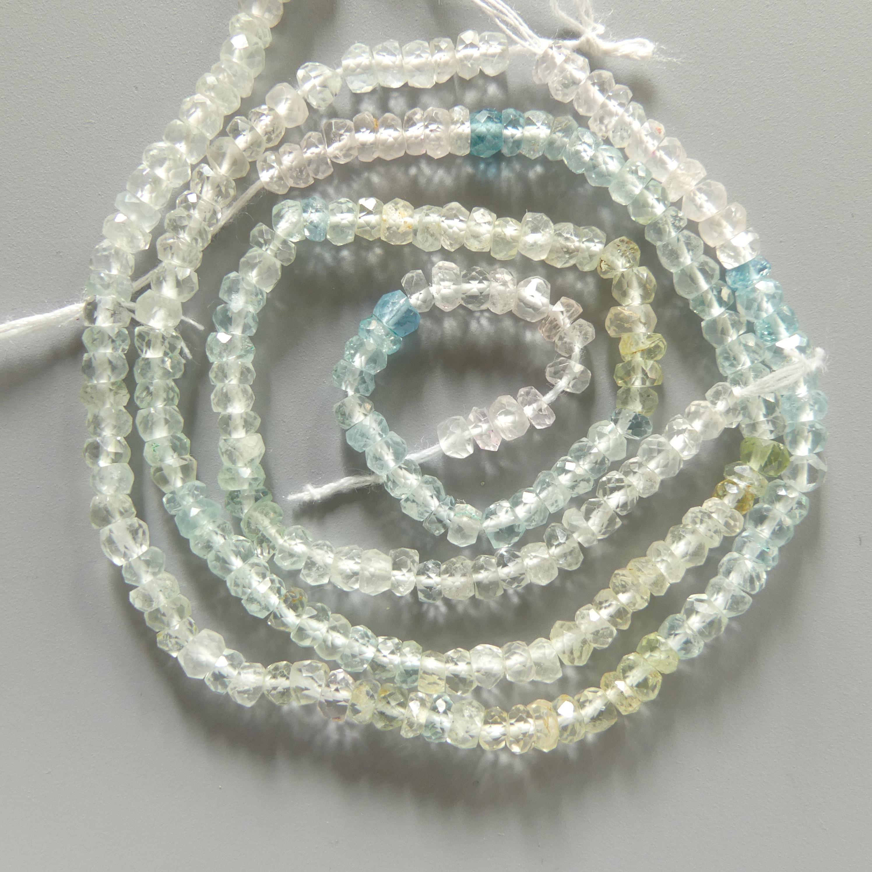 3.5mm AAA Multi Aquamarine Beads Rondelle Hand Faceted 6" Natural Genuine Pastel Gemstone Beads Jewelry Making Craft Gift March Birthstone