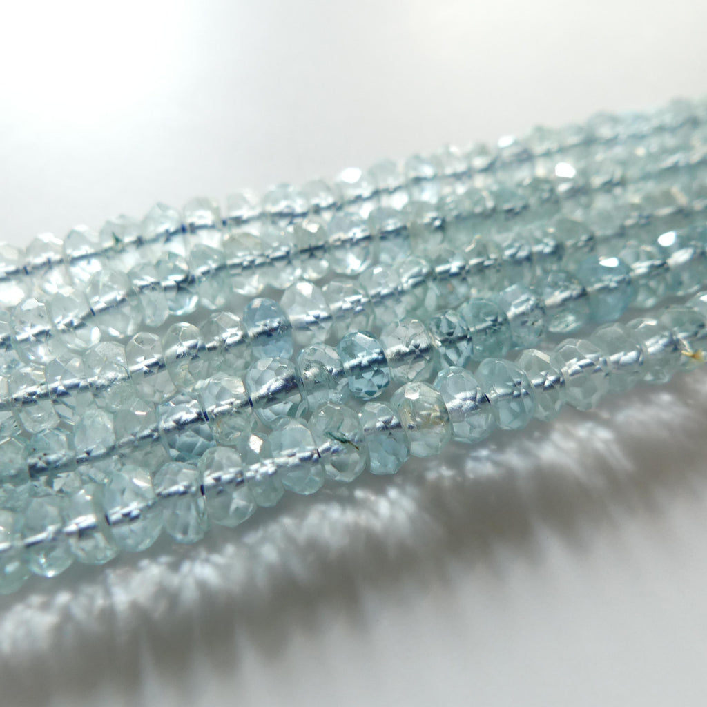 3mm 4mm Ice Blue AAA Aquamarine Beads Hand Faceted Rondelle 7.5" Natural Gemstone Beads Jewelry Making DIY March Birthstone