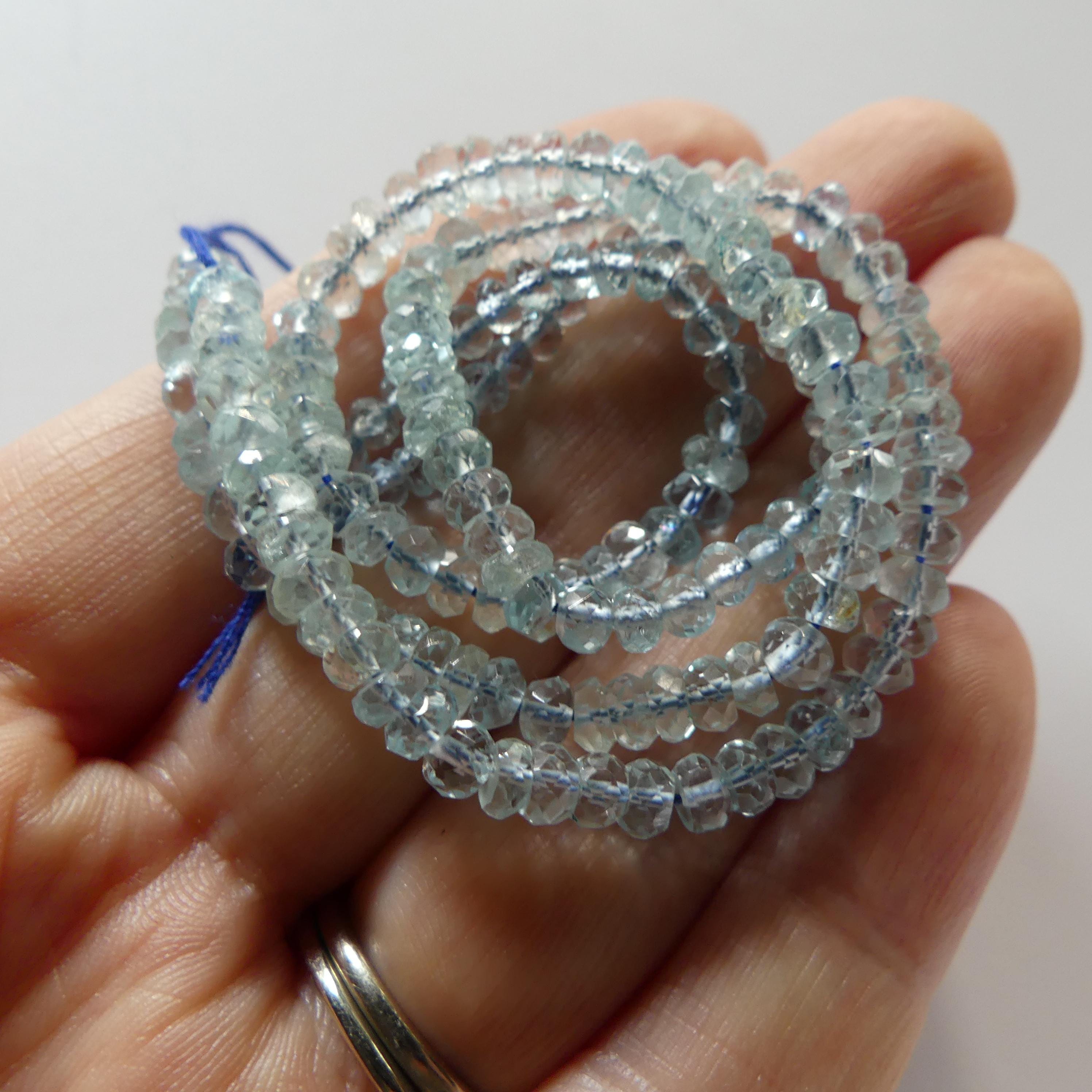 3mm 4mm Ice Blue AAA Aquamarine Beads Hand Faceted Rondelle 7.5" Natural Gemstone Beads Jewelry Making DIY March Birthstone