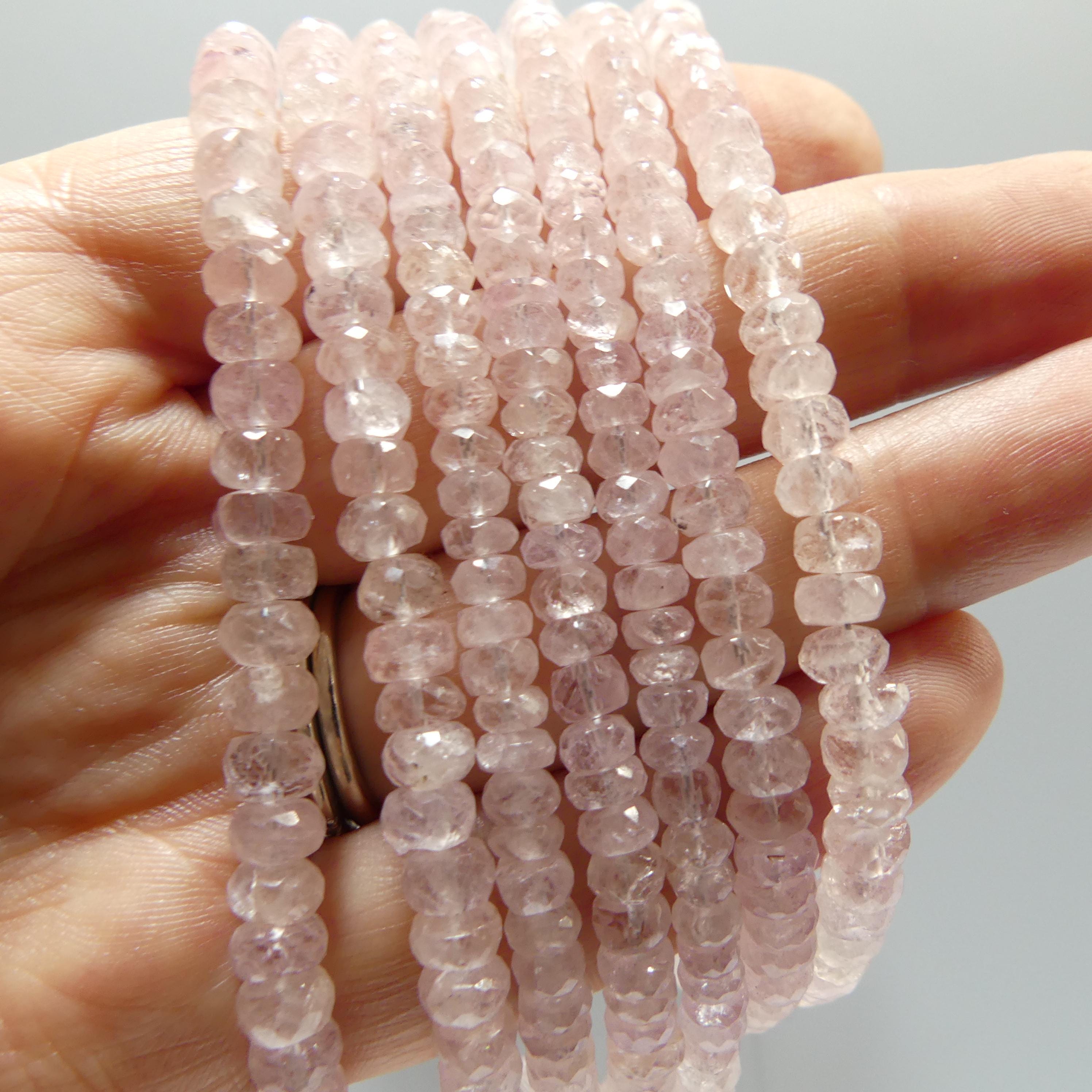 5mm 6mm AAA Pink Morganite Beads Hand Faceted Rondelle Beads 6" Natural Pale Pink Gemstone Beads Crafter Gift July Birthstone DIY Jewelry