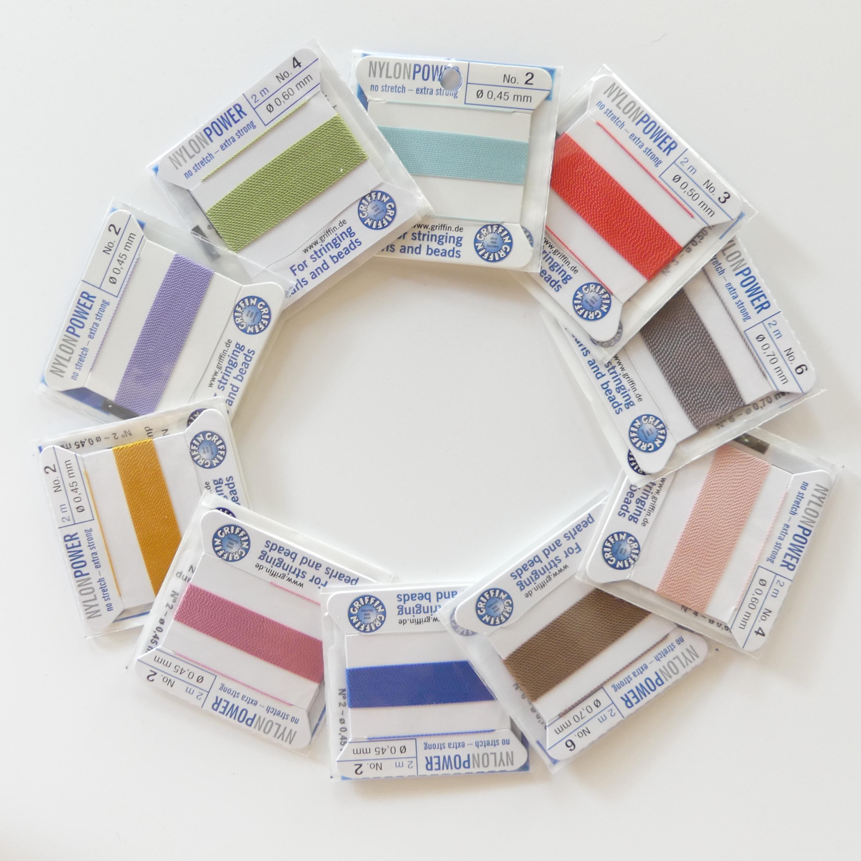 Griffin Nylon Power Thread with Needle 2 3 4 6 10 Beading Knotting DIY Jewelry Cord Pink Green Lilac Coral Yellow Black Gray Brown Turquoise