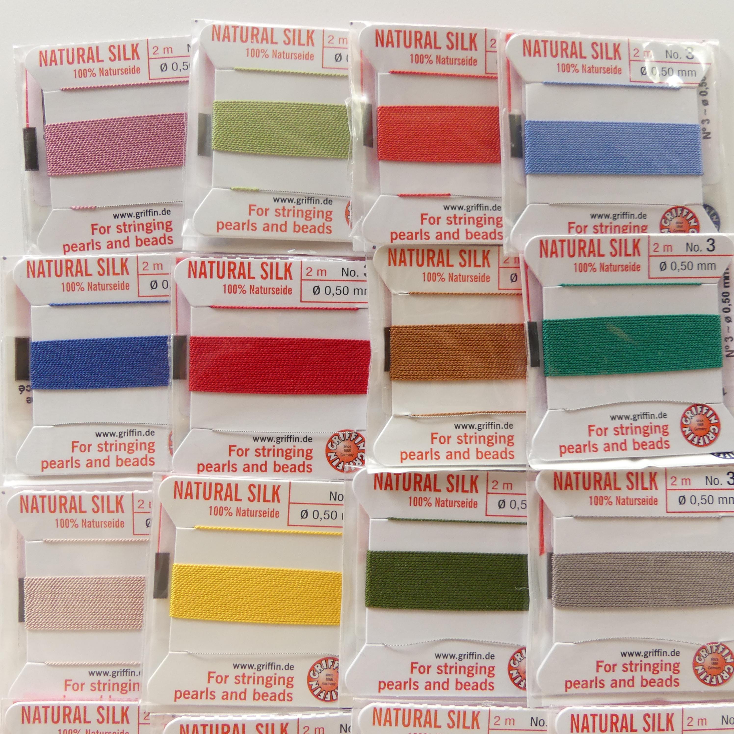 Griffin 100% Silk Thread with Needle Size 2 3 4 Beading Knotting DIY Jewelry Cord Pink Lilac Blue Jade Green Turquoise Coral Yellow