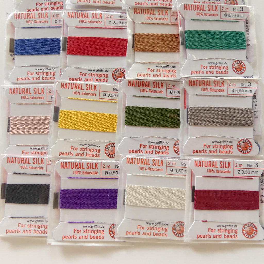 Griffin 100% Silk Thread with Needle Size 2 3 4 Beading Knotting DIY Jewelry Cord Pink Lilac Blue Jade Green Turquoise Coral Yellow