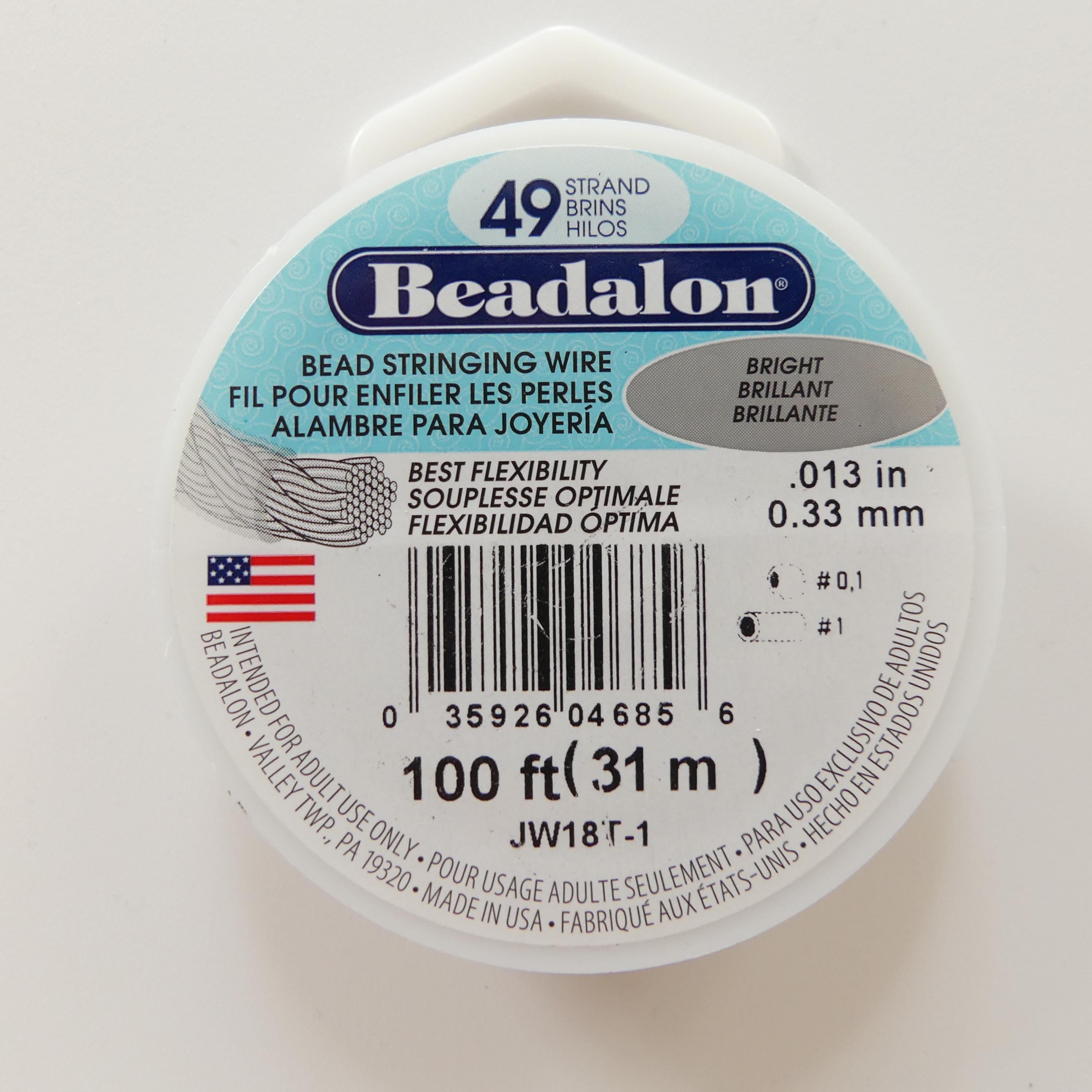 Beadalon 49 Strand Stainless Steel Wire Bead Stringing Bright Beading Wire 0.013 in 0.33 mm 100 ft 31 m