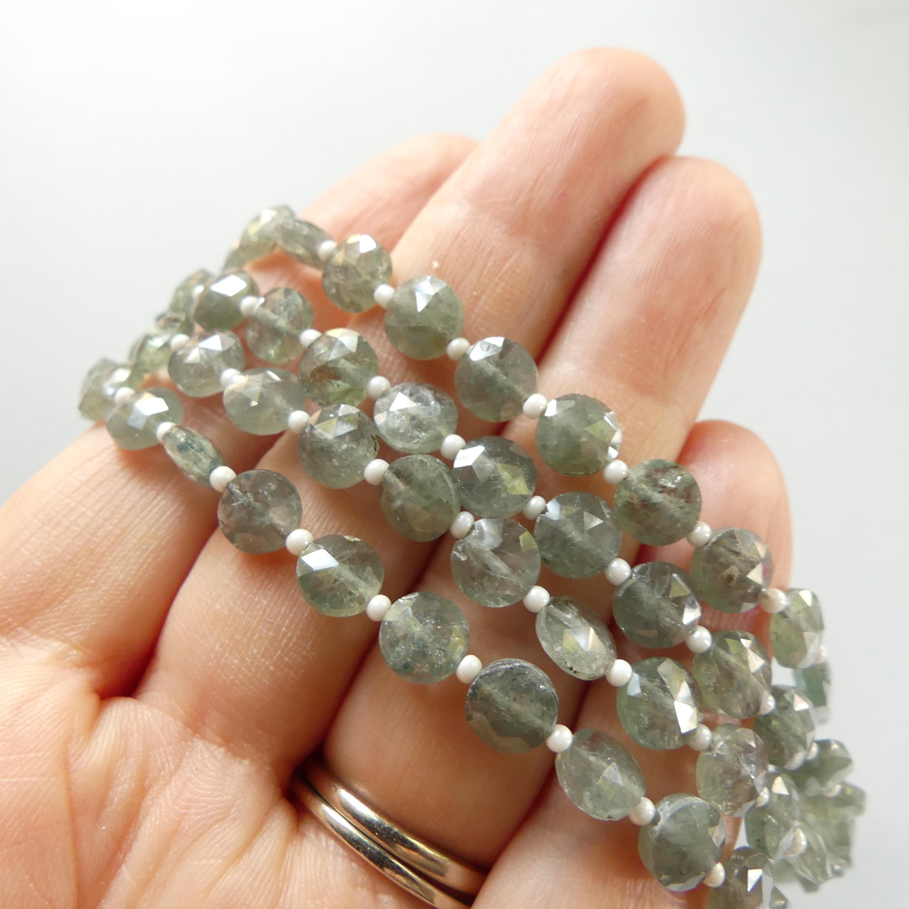 AAA Rare Moss Aquamarine Coin Beads 6mm 8" Natural Green Aquamarine Round Gemstone Beads Jewelry Making DIY Earrings