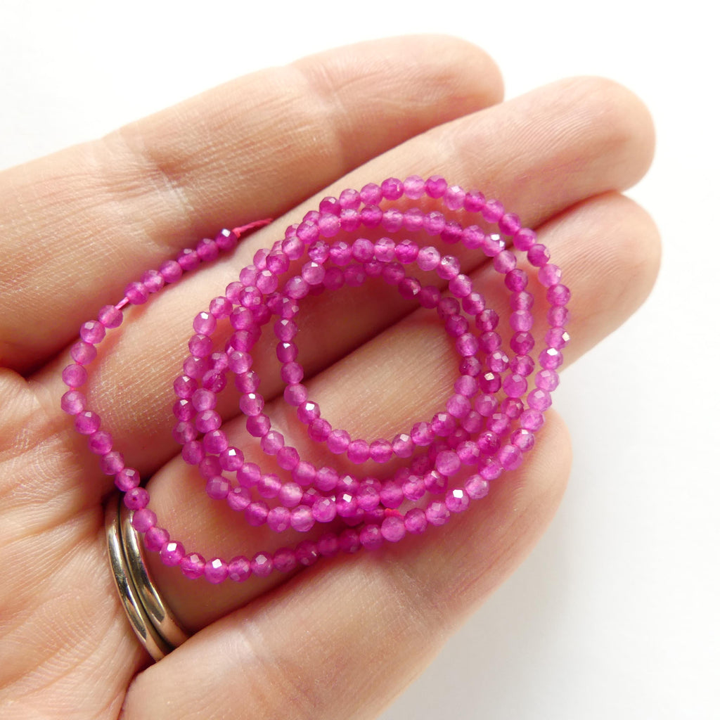 2mm Magenta Quartz Meads Micro Faceted Seed Beads Genuine Hot Pink Quartz Beads 15" Sparkly Gemstone Beads for Jewelry Making Tiny Beads