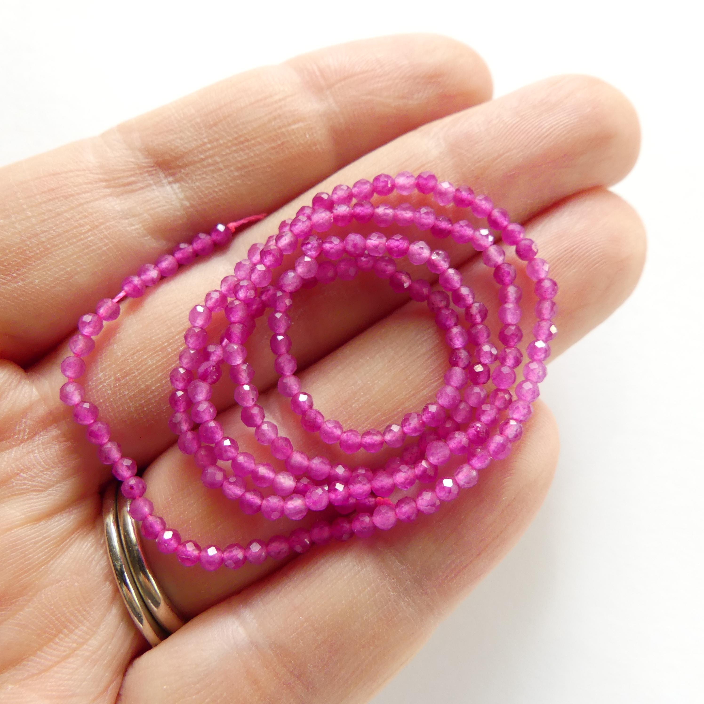 2mm Magenta Quartz Meads Micro Faceted Seed Beads Genuine Hot Pink Quartz Beads 15" Sparkly Gemstone Beads for Jewelry Making Tiny Beads