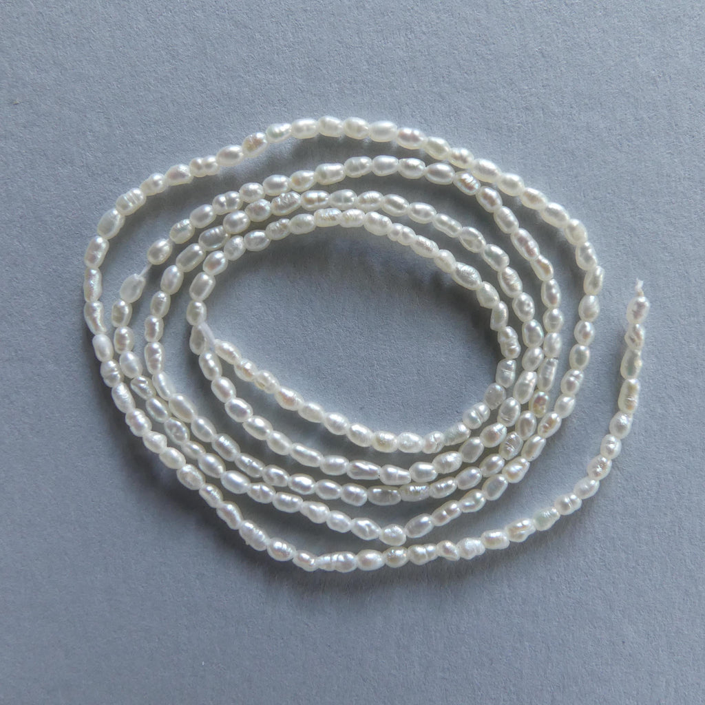 1.5mm Tiny Micro Pearl Beads Freshwater Pearls Rice Shape White Baroque 15" Beads Beading Crafter Gift June Birthstone DIY Jewelry