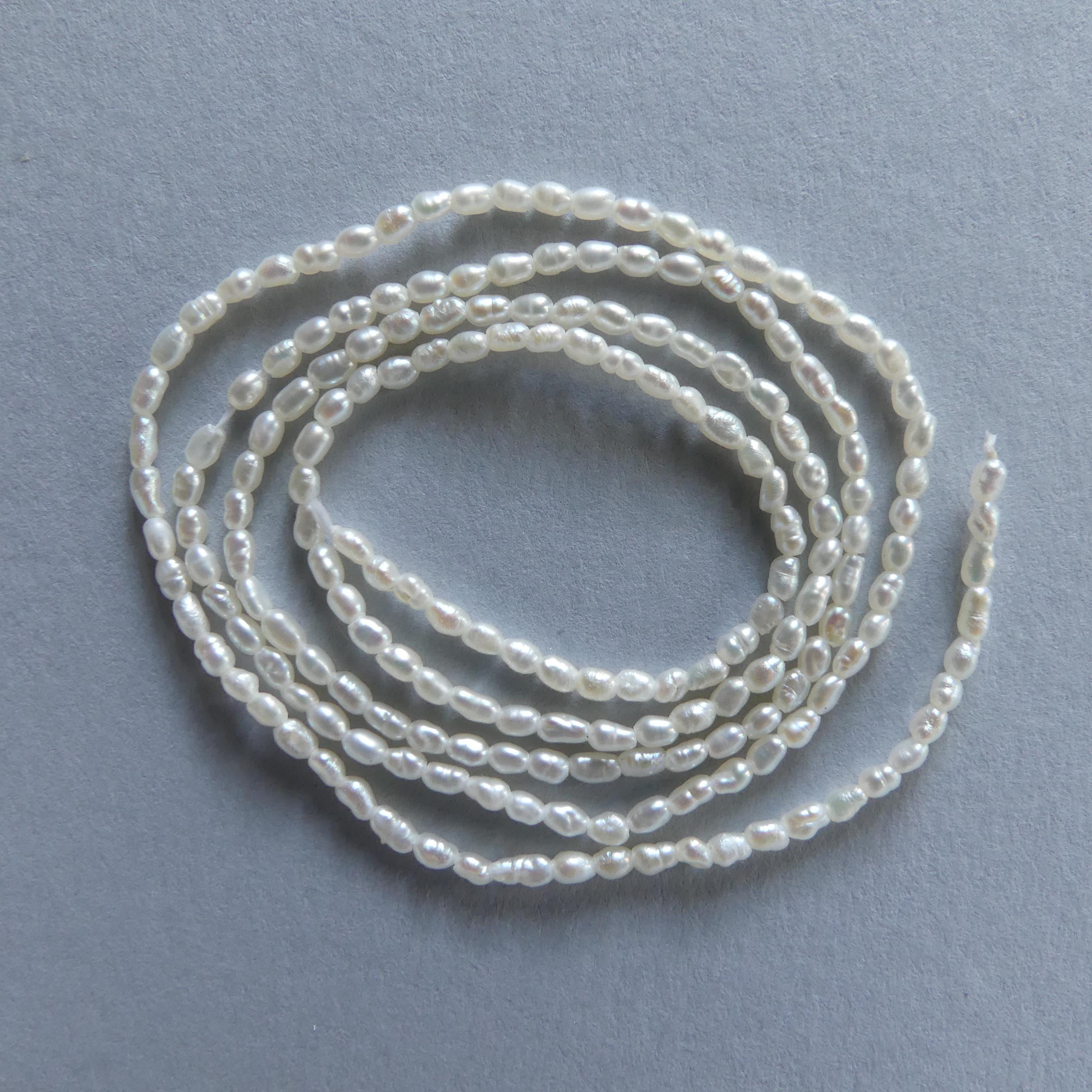 1.5mm Tiny Micro Pearl Beads Freshwater Pearls Rice Shape White Baroque 15" Beads Beading Crafter Gift June Birthstone DIY Jewelry