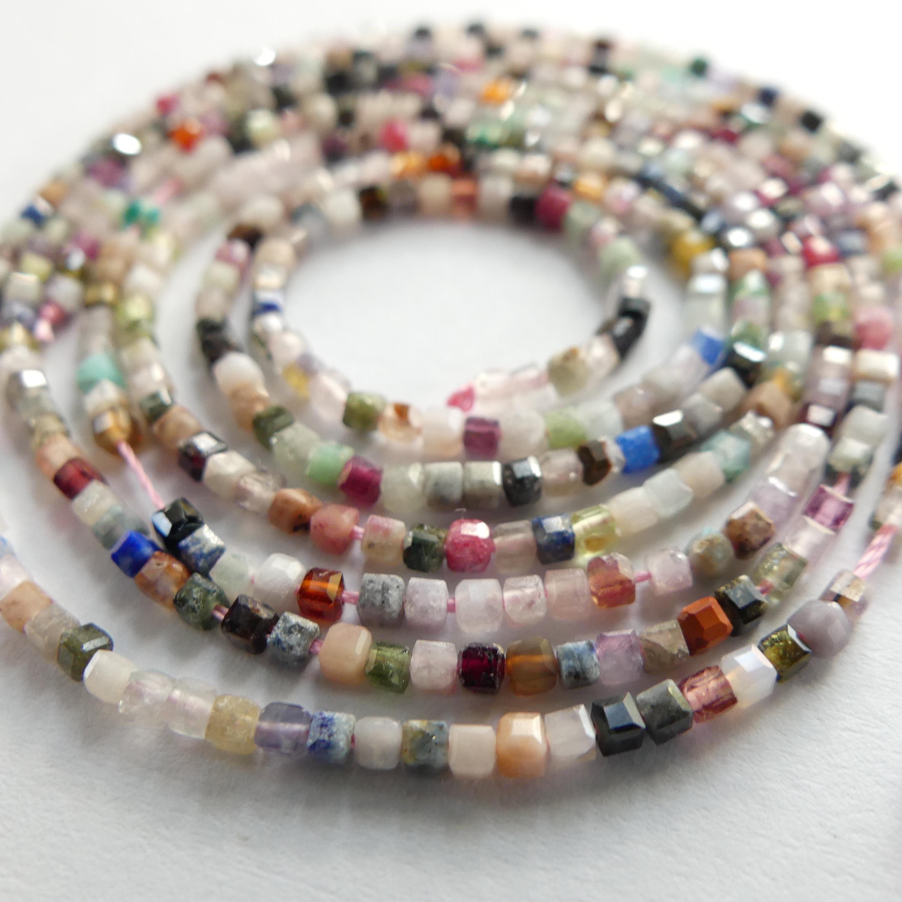 1.9mm 2mm Multi Gemstone Faceted Cube Beads 15" Colorful Rainbow Tiny Gemstone Beads for Jewelry Making Beading Gift for Crafter