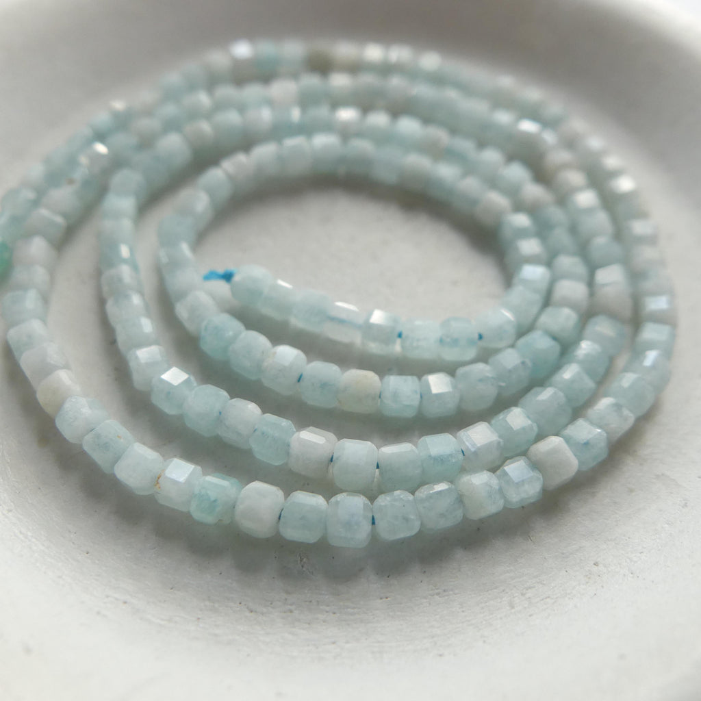 2mm Rare Light Amazonite Faceted Cube Beads 15" Pastel Blue Amazonite Genuine Gemstone Beads for Jewelry Making Beading Craft Gift Beads
