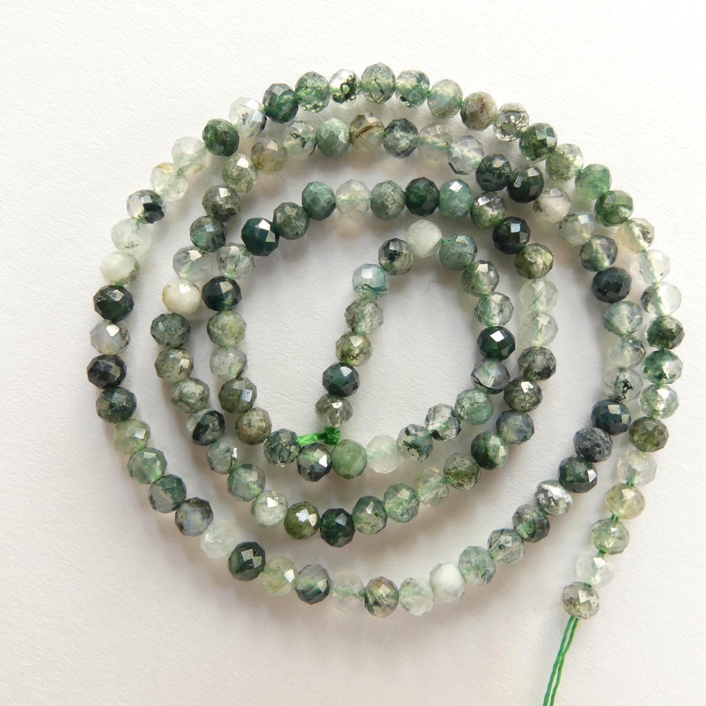 3mm Moss Agate Micro Faceted Beads Genuine Agate Green Crystal Beads 15" Sparkly Gemstone Beads Jewelry Making DIY Necklace Earrings