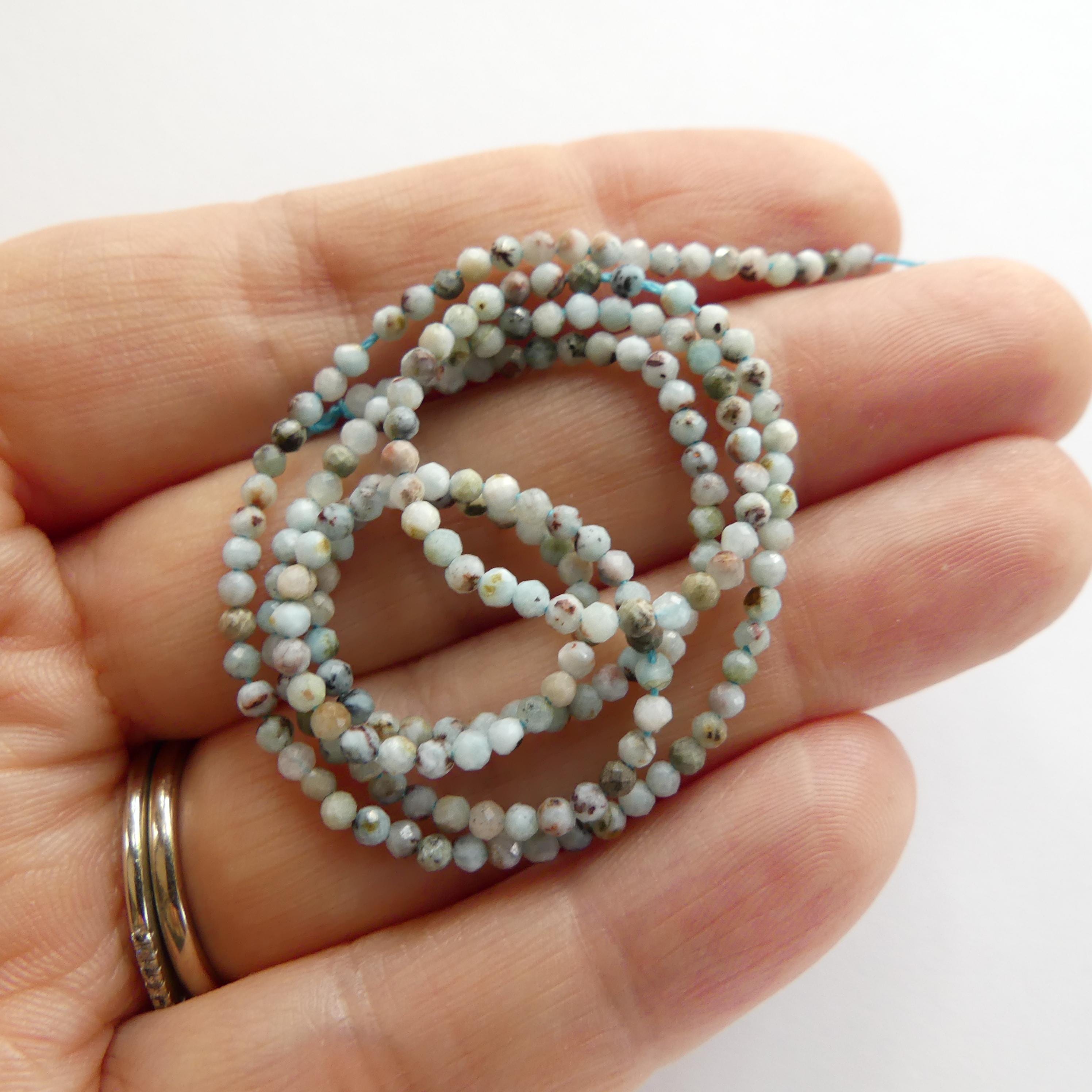 2mm Larimar Faceted Beads 15" 2mm Dominican Larimar Genuine Gemstone Beads for Jewelry Making Beading Craft Gift Beads