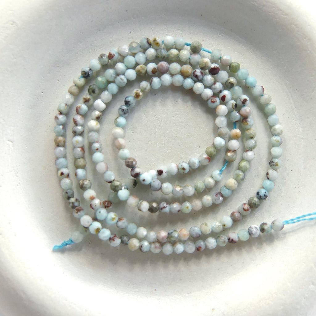 2mm Larimar Faceted Beads 15" 2mm Dominican Larimar Genuine Gemstone Beads for Jewelry Making Beading Craft Gift Beads