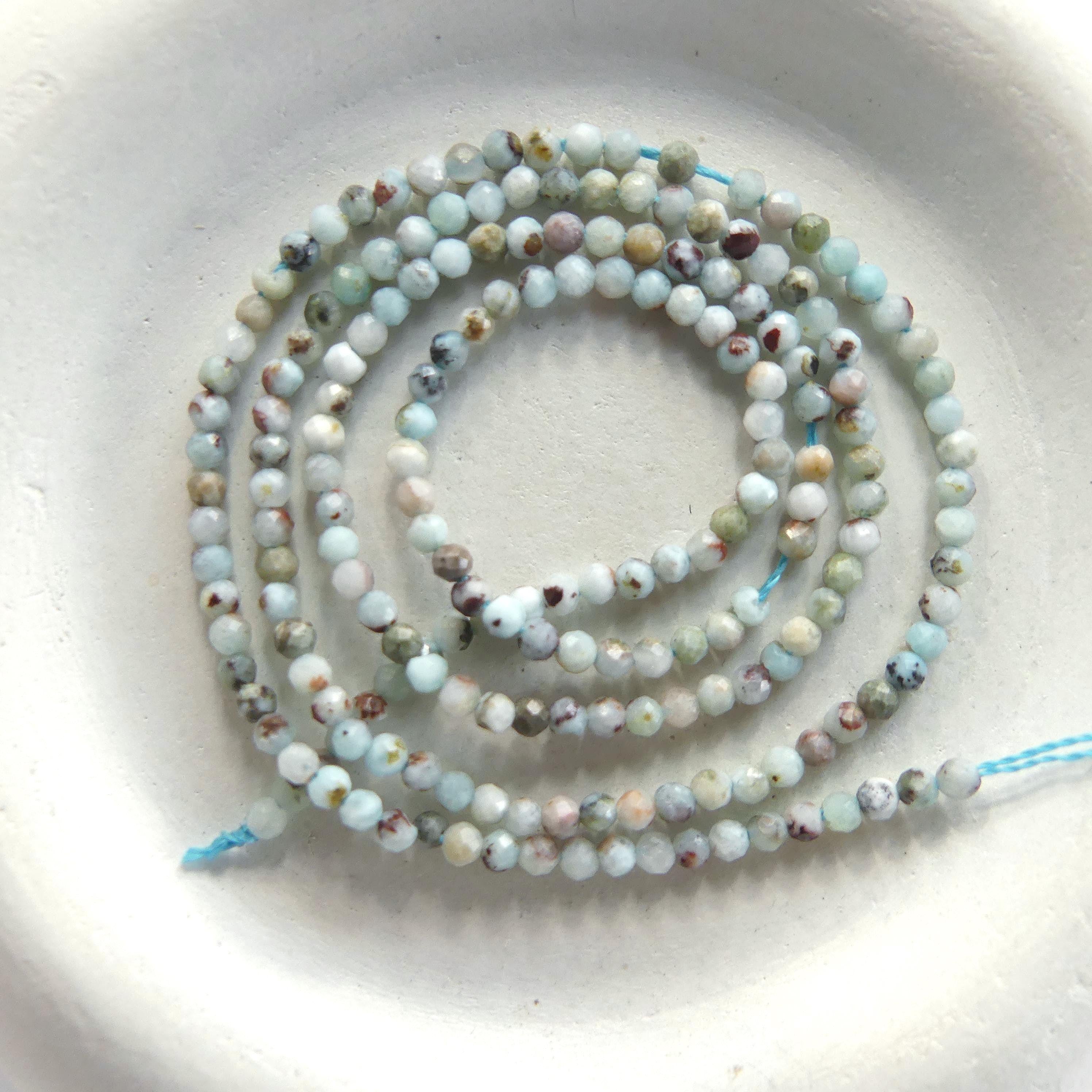 2mm Larimar Faceted Beads 15" 2mm Dominican Larimar Genuine Gemstone Beads for Jewelry Making Beading Craft Gift Beads