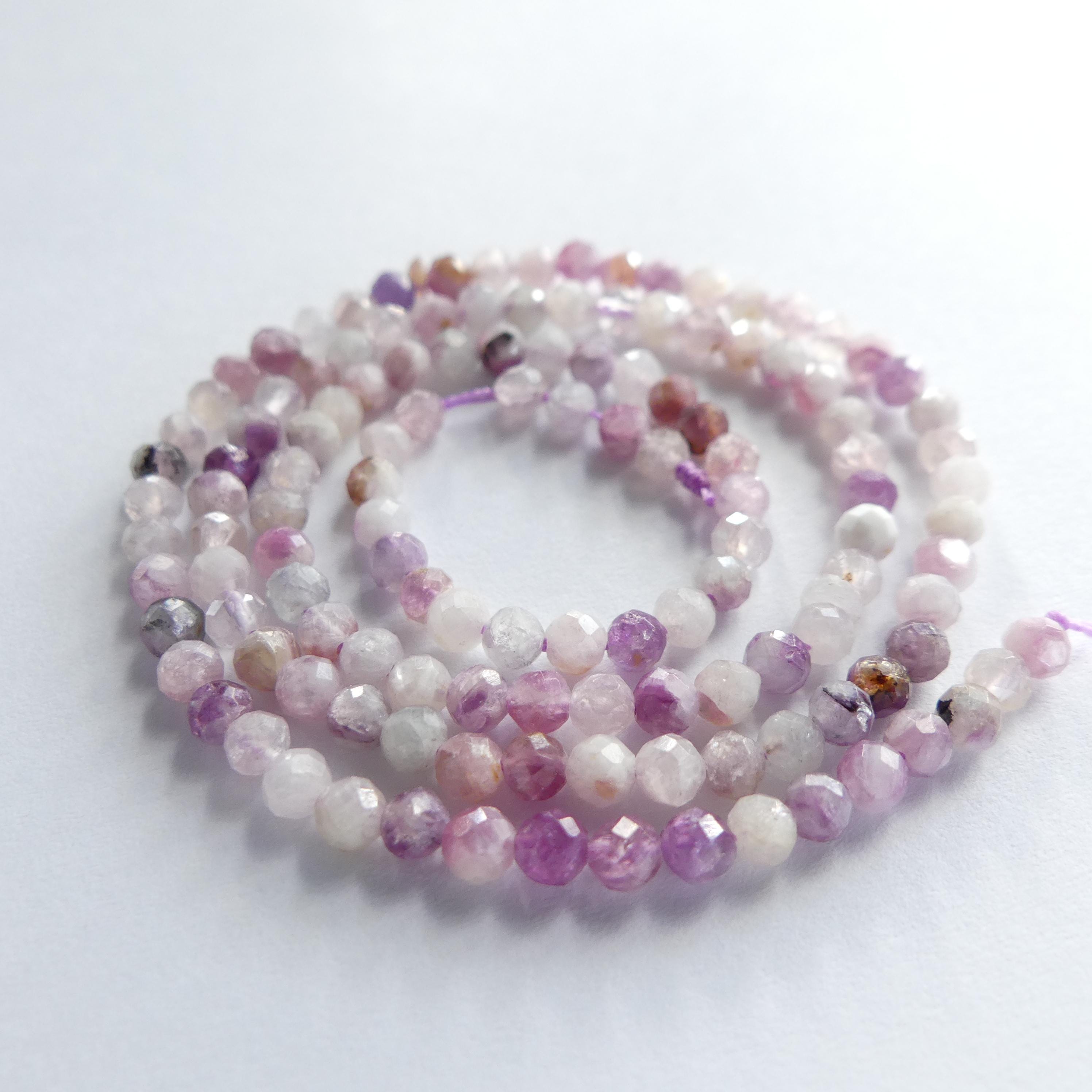 3mm AAA Lepidolite Micro Faceted Beads Genuine Lepidolite Beads 15" Sparkly Gemstone Beads for Jewelry Making